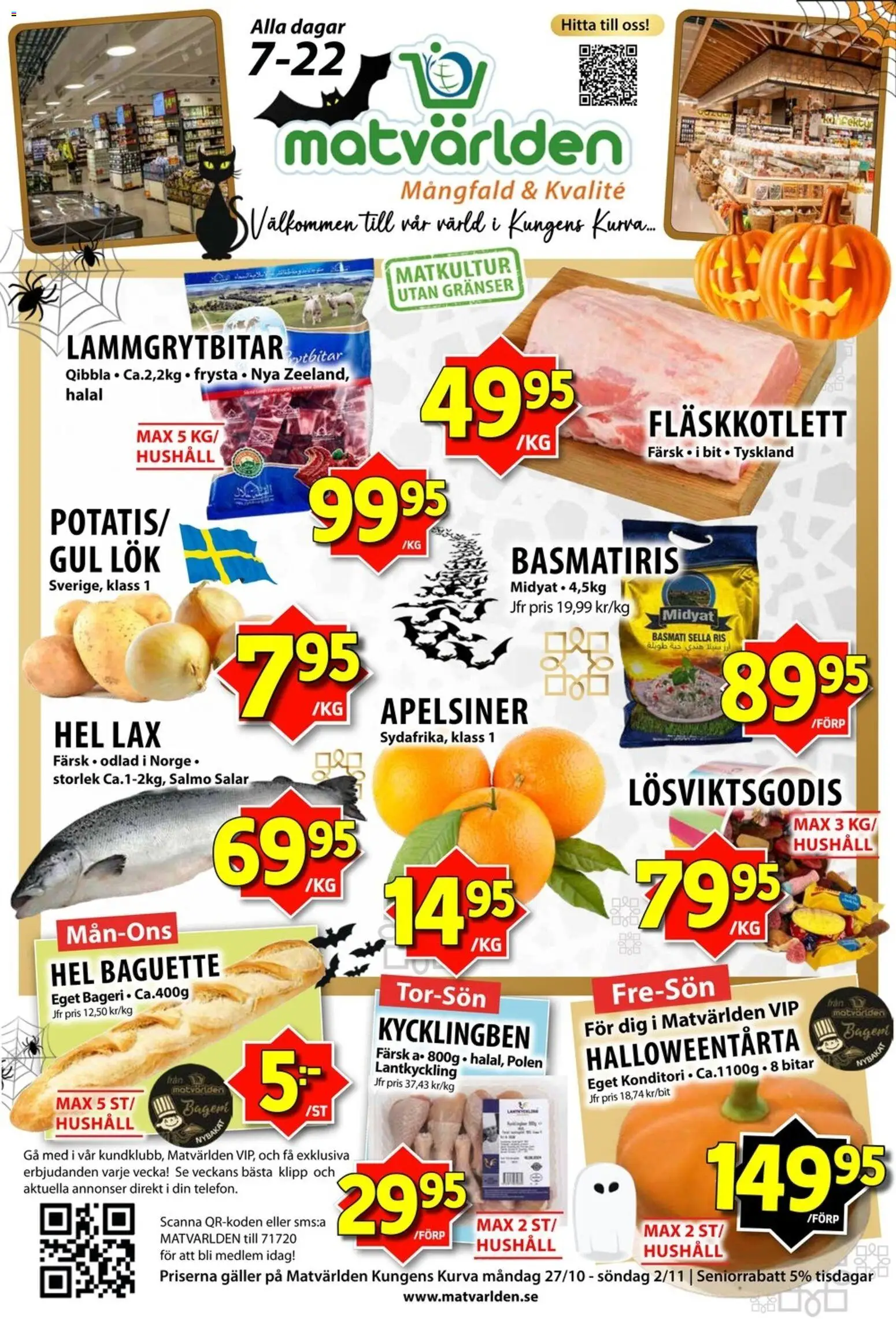 Matvärlden reklamblad aktuell från 27.10.2025 | Sida: 1 | Produkter: Bageri, Baguette, Galler, Apelsiner