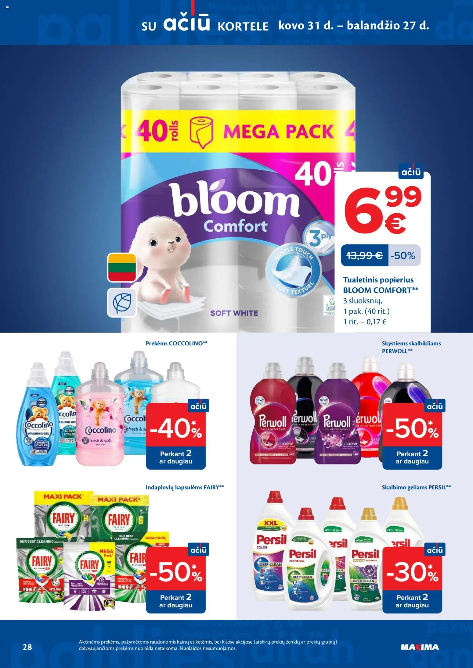 MAXIMA akcijos nuo 07.04.2026 | Puslapis: 28 | Prekių: Indaplovių kapsulės, Tualetinis popierius