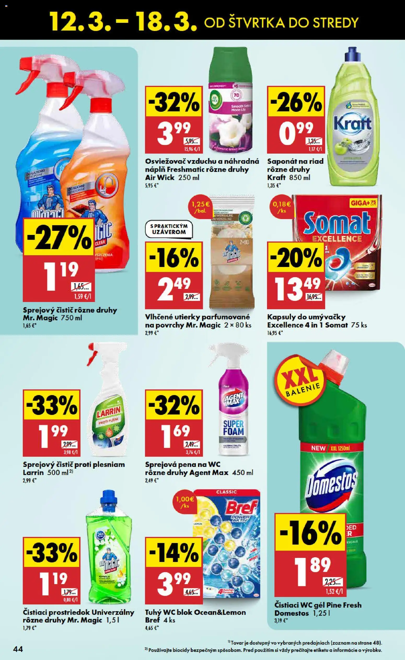 Nové Biedronka akcie – leták je platný od 12.03.2026 | Strana: 44 | Produkty: Osviežovač vzduchu, Wc, Air Wick, Domestos