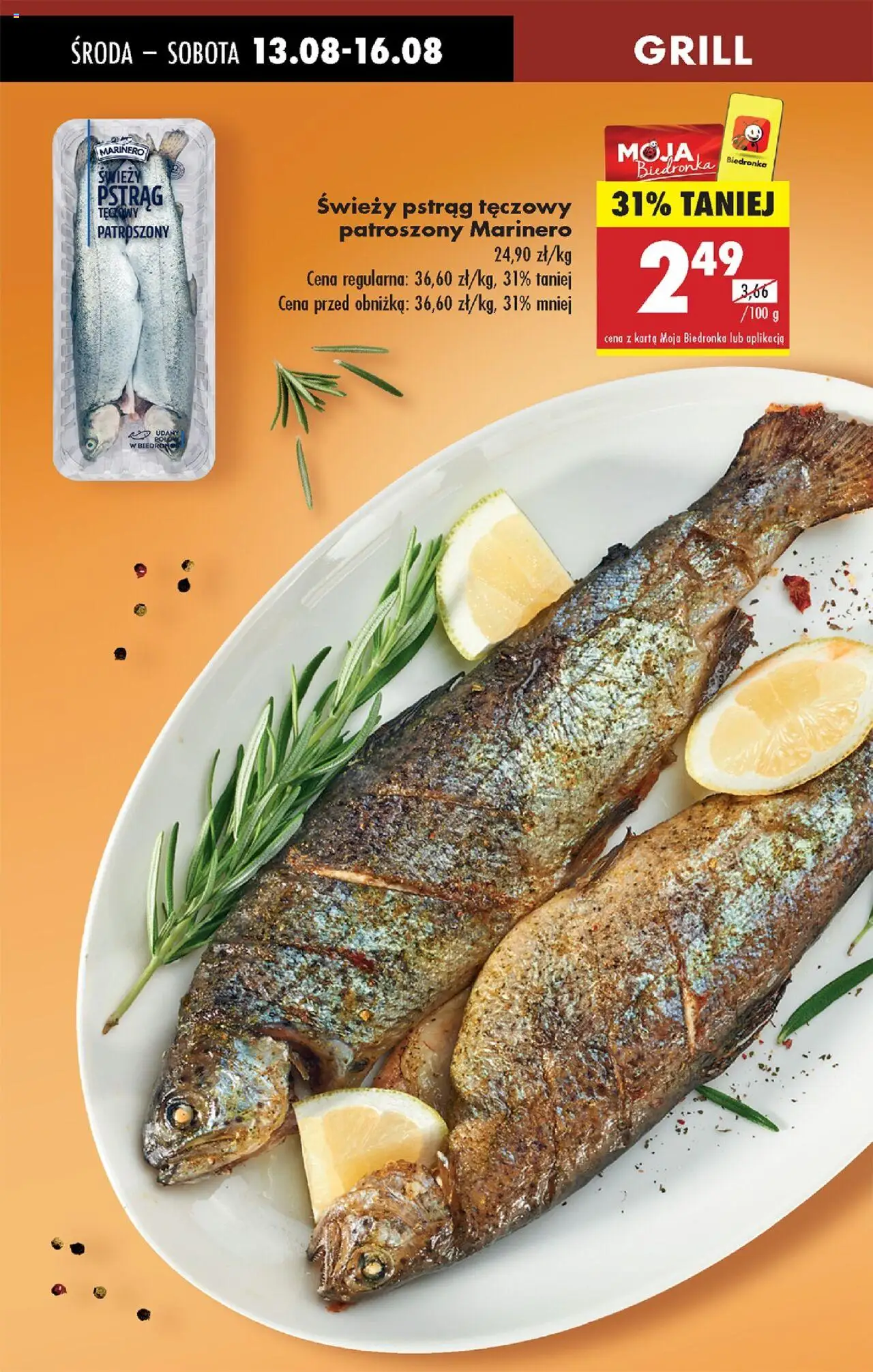 Biedronka gazetka - Oferta w tym tygodniu od 14.08.2025 | Strona: 19 | Produkty: Karta, Pstrąg tęczowy, Grill, Pstrąg