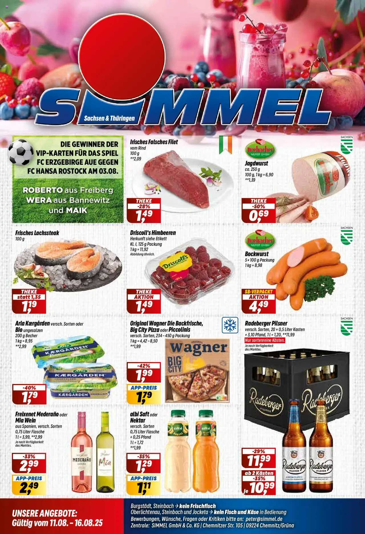 Simmel Prospekt 	 - gültig ab dem 11.08.2025 | Seite: 1 | Produkte: Bockwurst, Freixenet, Piccolinis, Pizza
