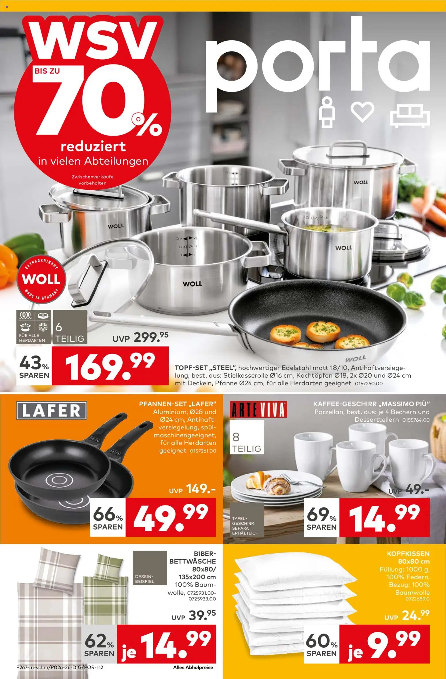 Porta! WSV: Bis zu 70% reduziert in vielen Abteilungen - Aachen – gültig ab 04.01.2026 | Seite: 1 | Produkte: Bettwäsche, Kopfkissen