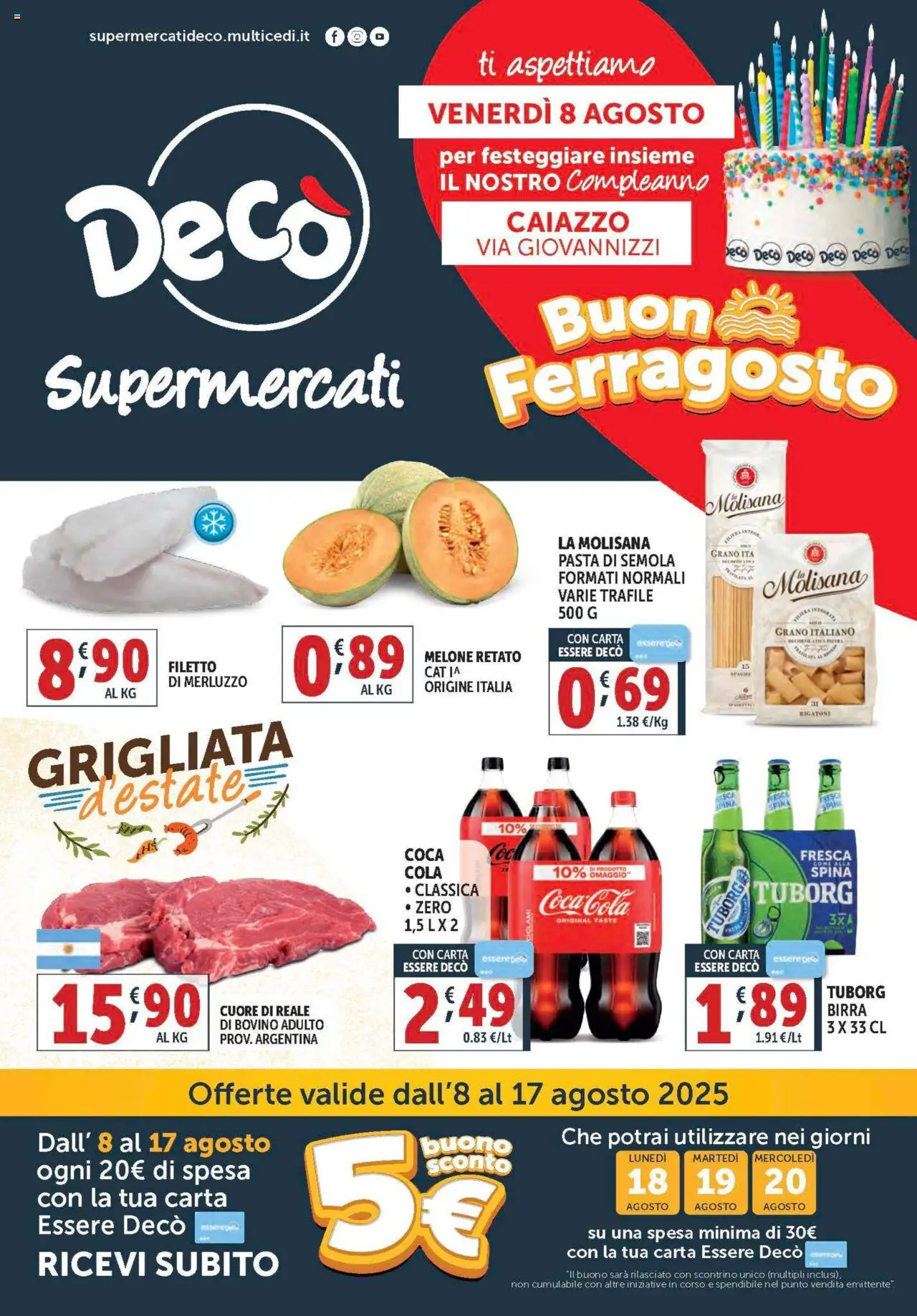Volantino Decò del 08.08.2025 | Pagina: 1 | Prodotti: Bovino, Merluzzo, Pasta, Melone