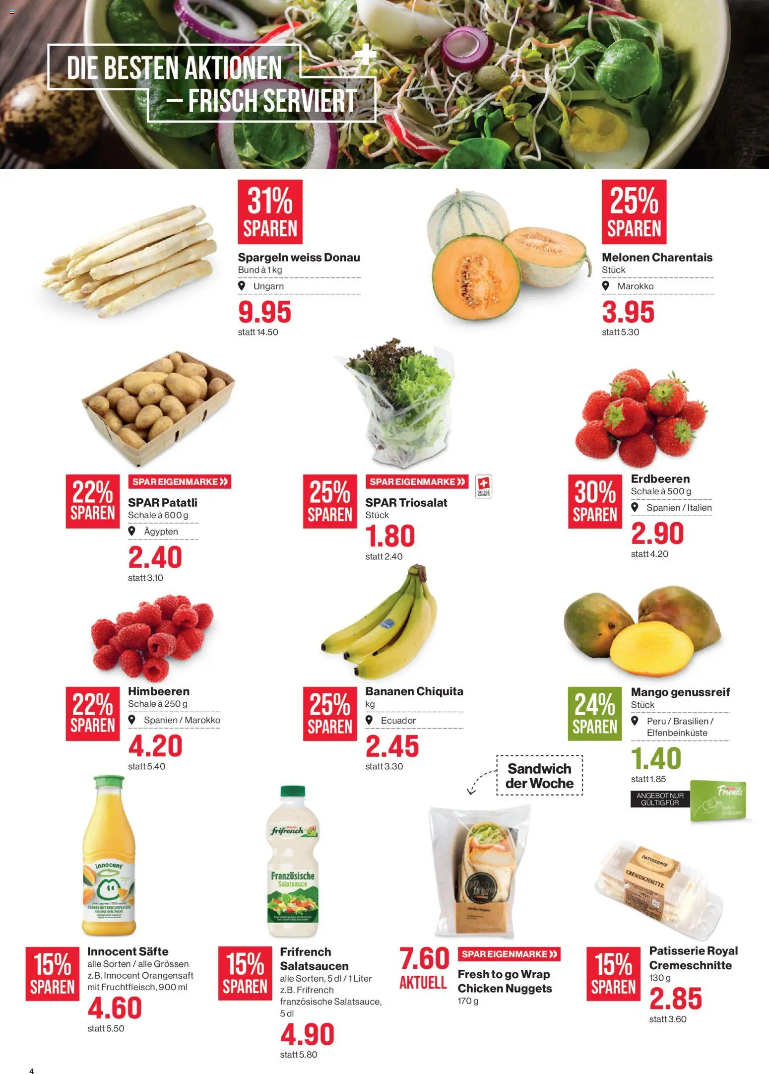 SPAR aktionen – gültig ab 30.04.2026 | Seite: 4 | Produkte: Orangensaft, Bananen, Erdbeeren, Mango