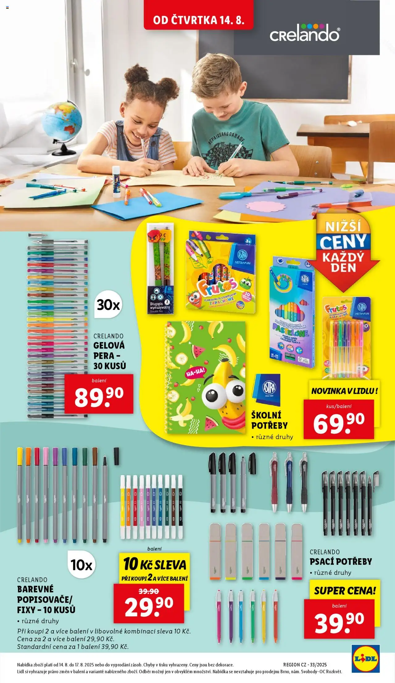 Lidl leták od 14.08.2025 | Strana: 33 | Produkty: Fixy, Školní potřeby