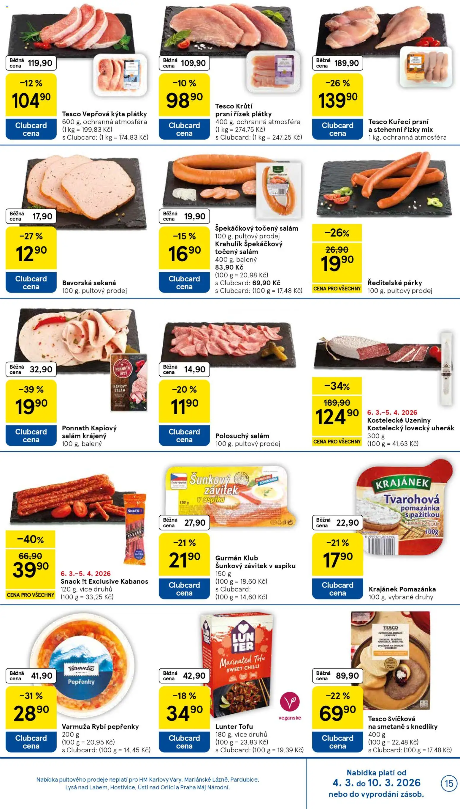 Tesco leták - Hypermarket od 04.03.2026 | Strana: 15 | Produkty: Párky, Točený salám, Vepřová Kýta, Kýta
