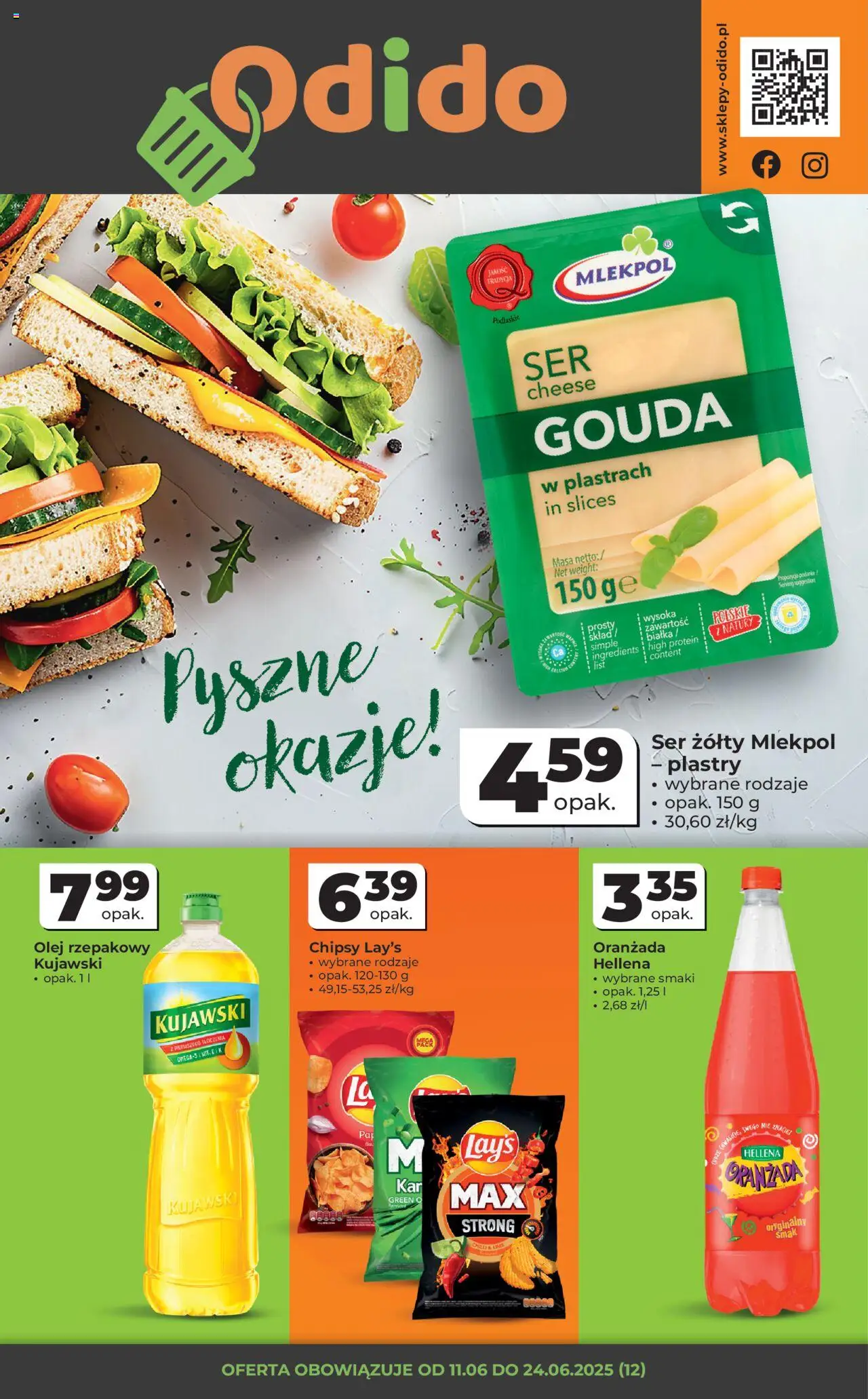 Odido Gazetka od 11.06.2025 | Strona: 1 | Produkty: Ser żółty, Olej rzepakowy, Chipsy, Ser