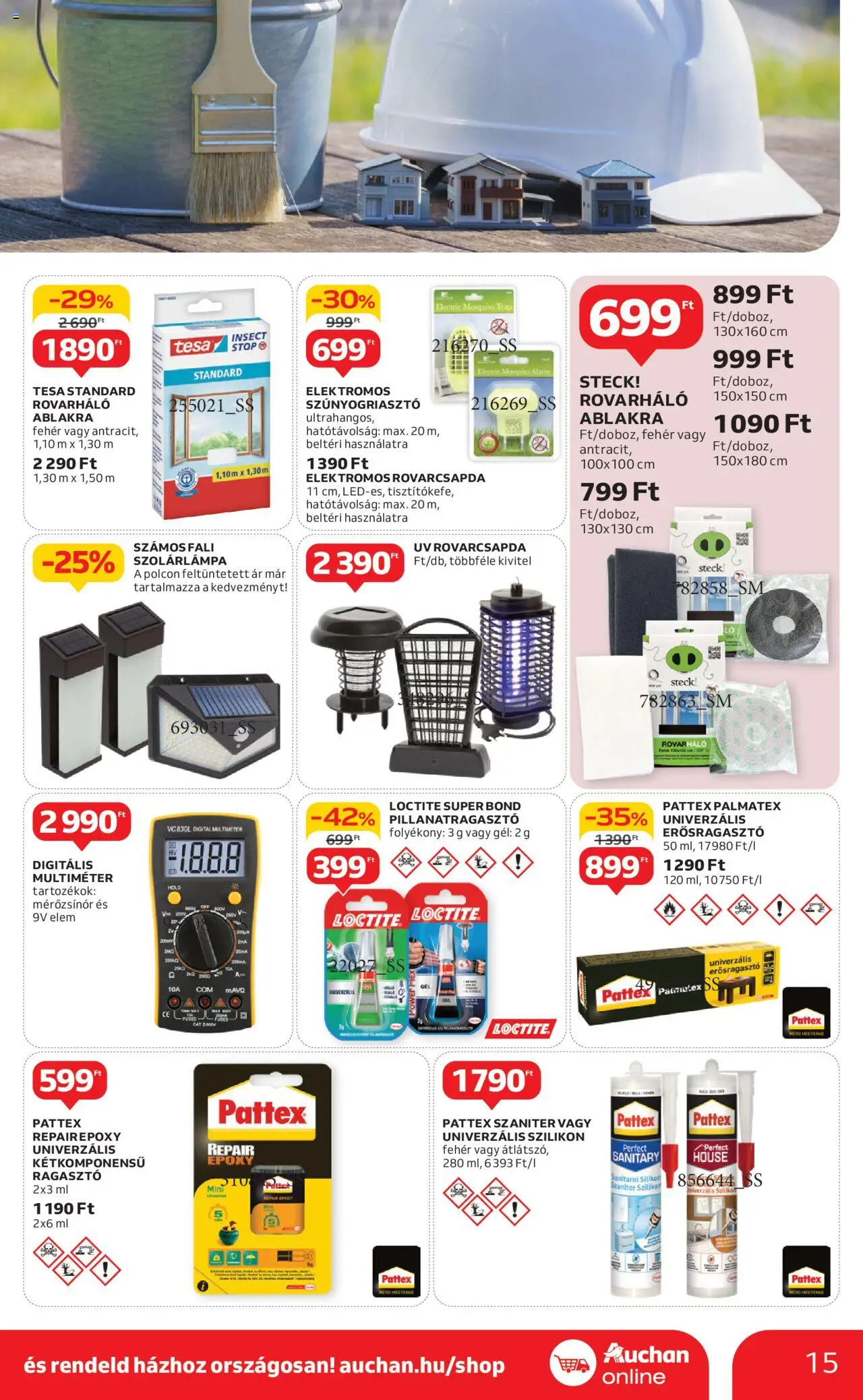 Auchan akciós ujság - amely érvényes a következő dátumtól: 05.06.2025 | Oldal: 15 | Termékek: Ragasztó, Elektromos rovarcsapda, Szolárlámpa