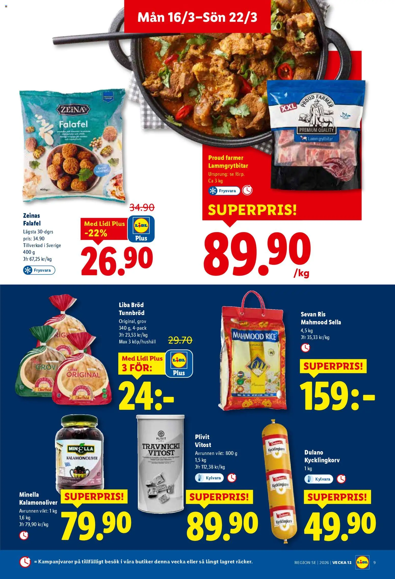 Lidl reklamblad aktuell från 16.03.2026 | Sida: 9 | Produkter: Tunnbröd, Bröd, Ris, Falafel