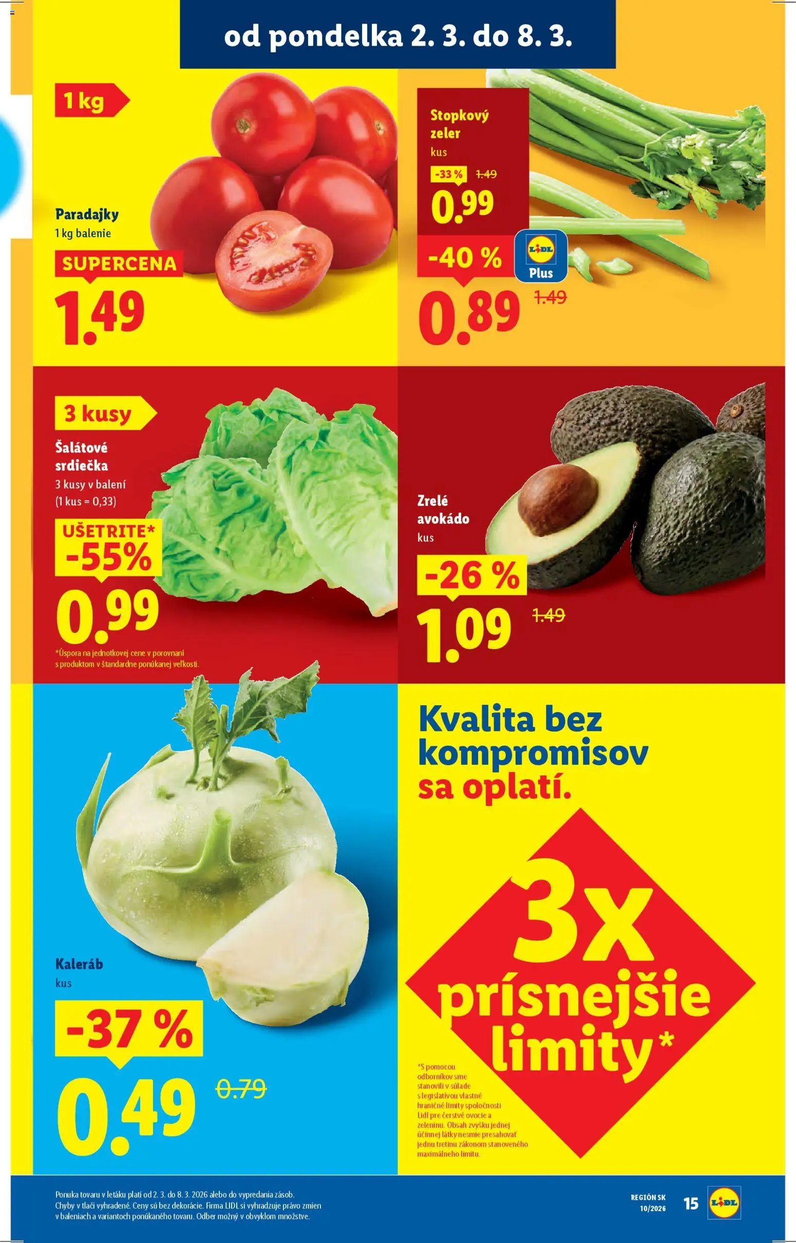 Nové Lidl akcie – leták je platný od 02.03.2026 | Strana: 15 | Produkty: Paradajky, Avokádo, Zeler, Ovocie