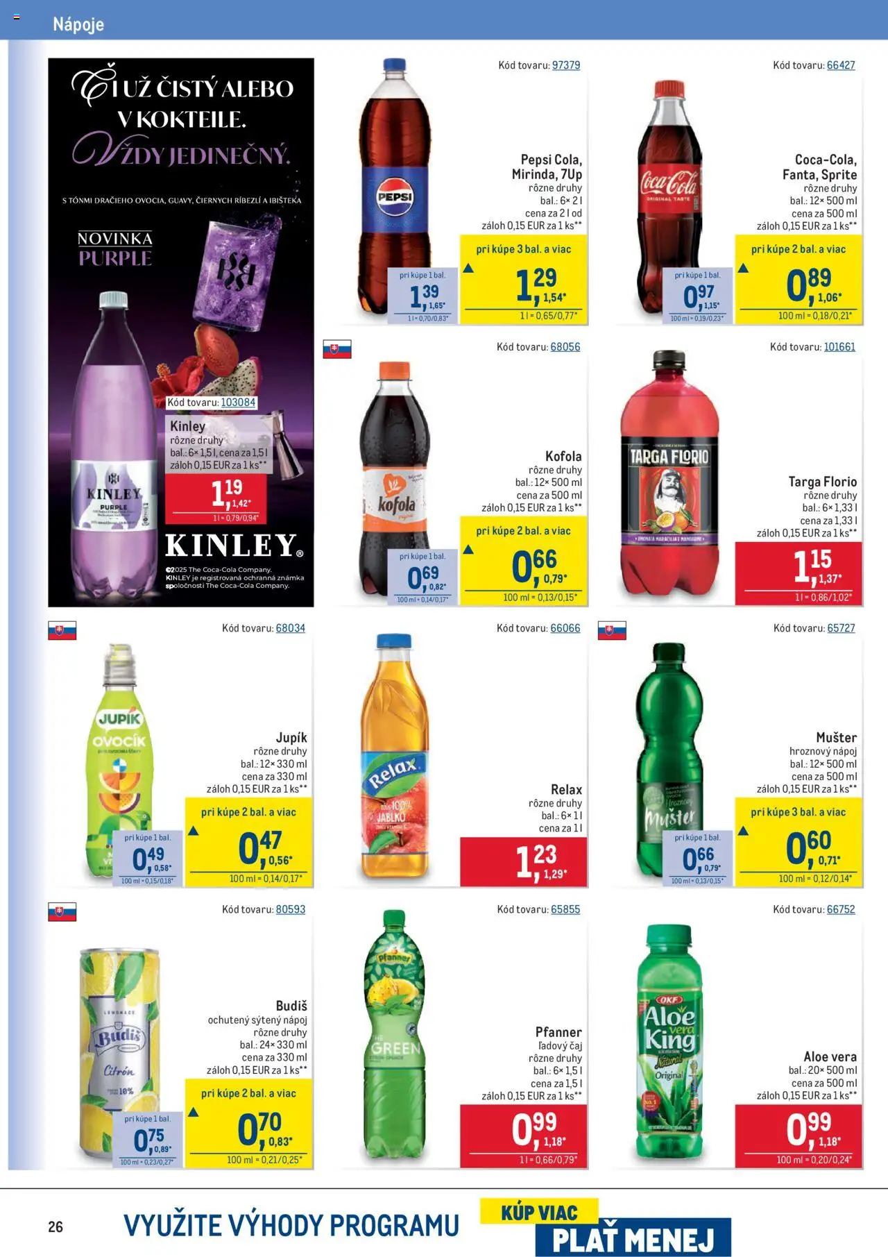 Metro Maloobchod │ platný od 30.07.2025 | Strana: 26 | Produkty: Čaj, Kofola, Sprite, Pepsi
