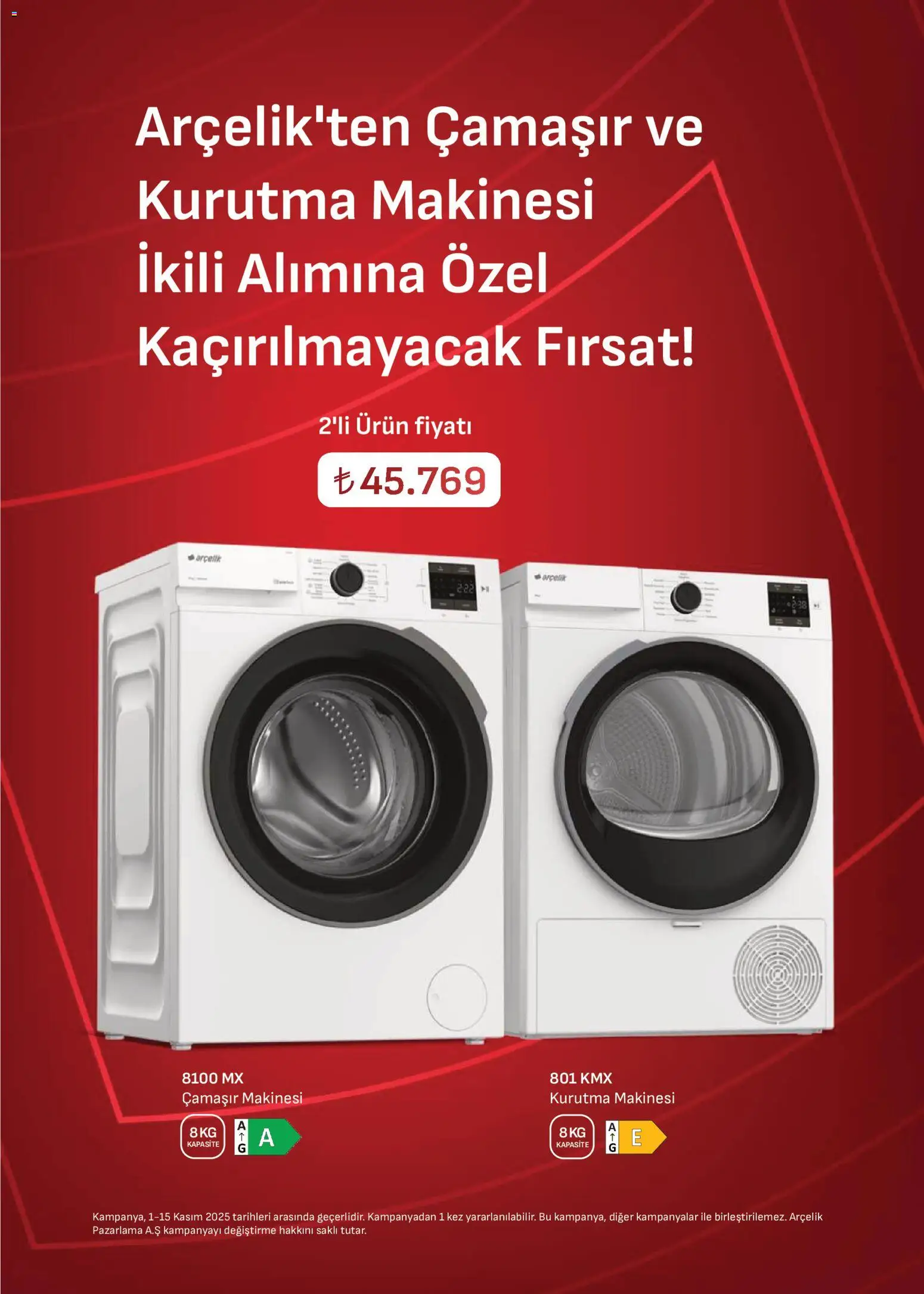Arçelik Katalog - 01.11.2025 tarihinden itibaren geçerlidir | Sayfa: 23 | Ürünler: Kurutma makinesi, Çamaşır makinesi