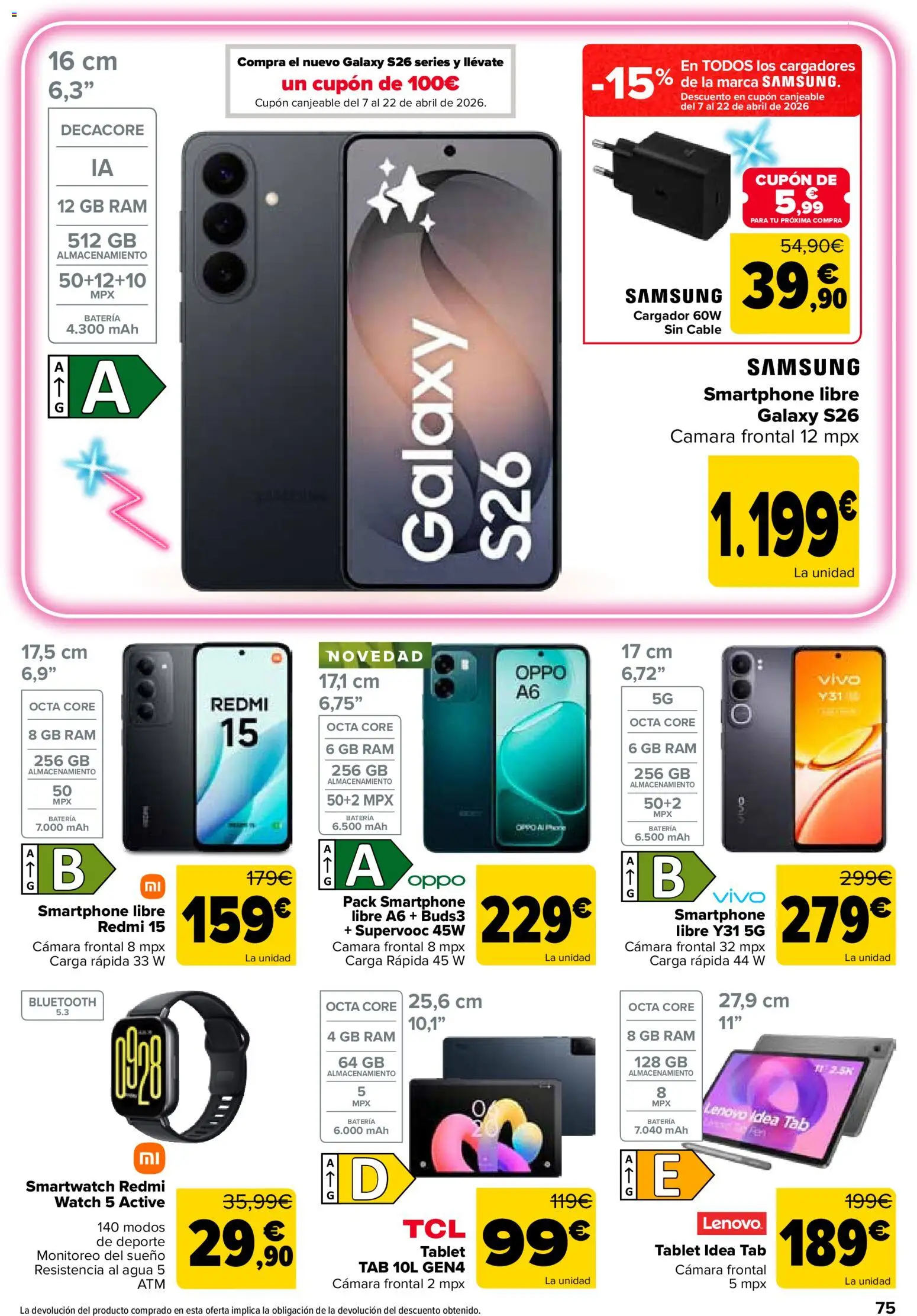 Carrefour folleto │ válido desde el 24.03.2026 | Página: 75 | Productos: Smartphone, Tablet, Cable, Batería