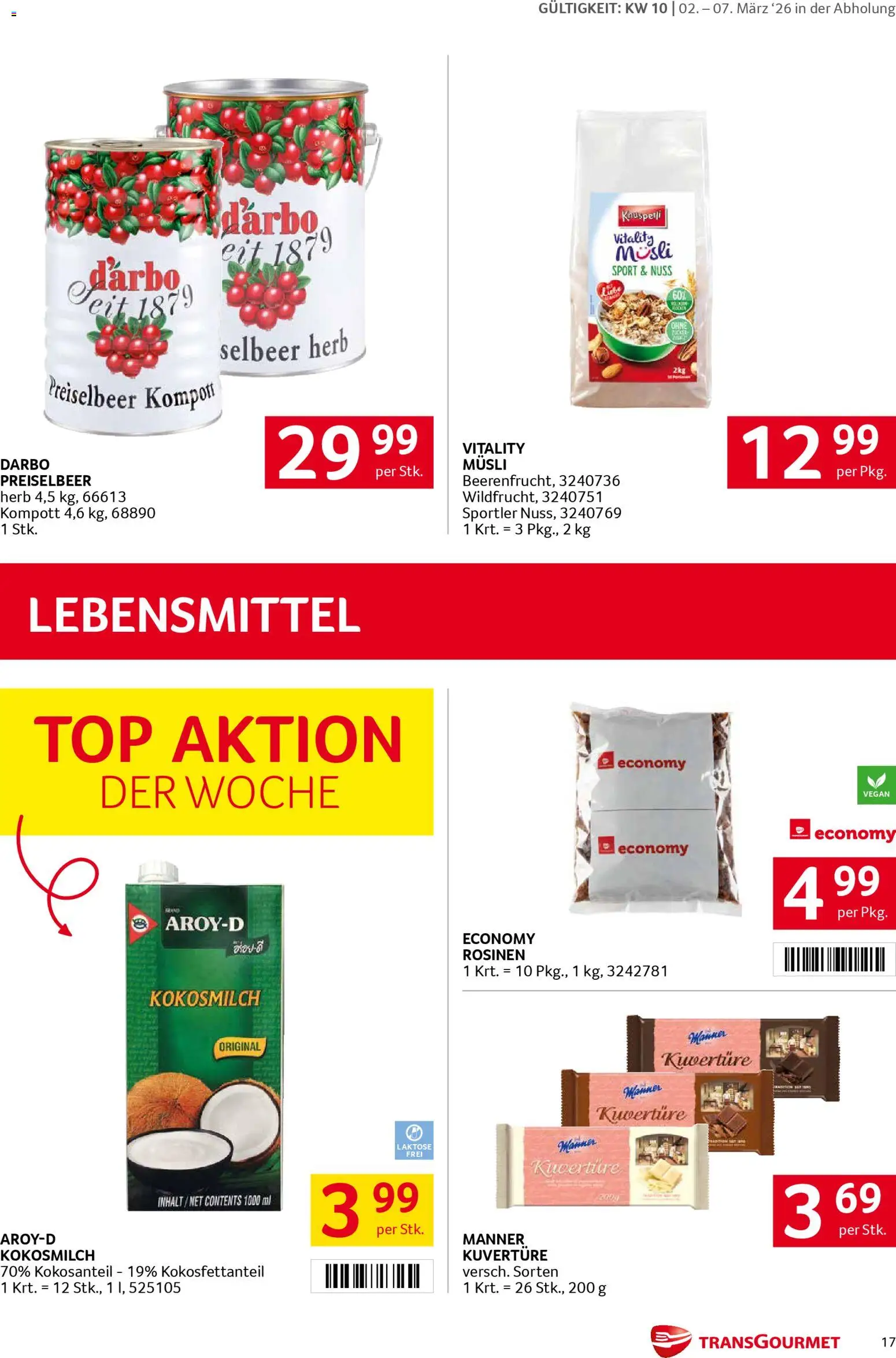Transgourmet Flugblatt gültig ab 02.03.2026 | Seite: 16 | Produkte: Rosinen, Libacomb