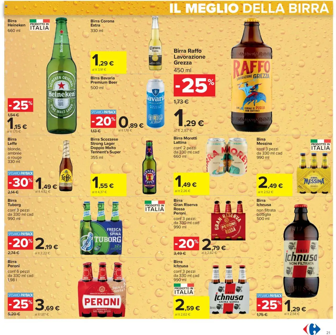 Volantino Carrefour del 23.10.2025 | Pagina: 21 | Prodotti: Tennent's, Cereali, Birra Moretti, Birra messina
