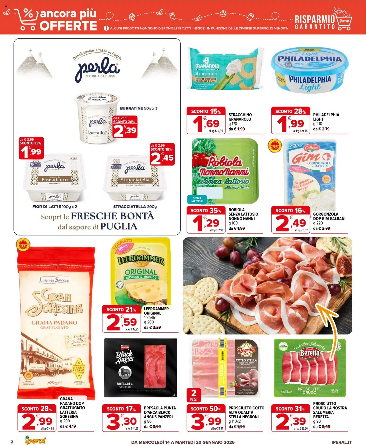Volantino Iperal del 14.01.2026 | Pagina: 2 | Prodotti: Stracchino, Gorgonzola, Robiola, Burrata