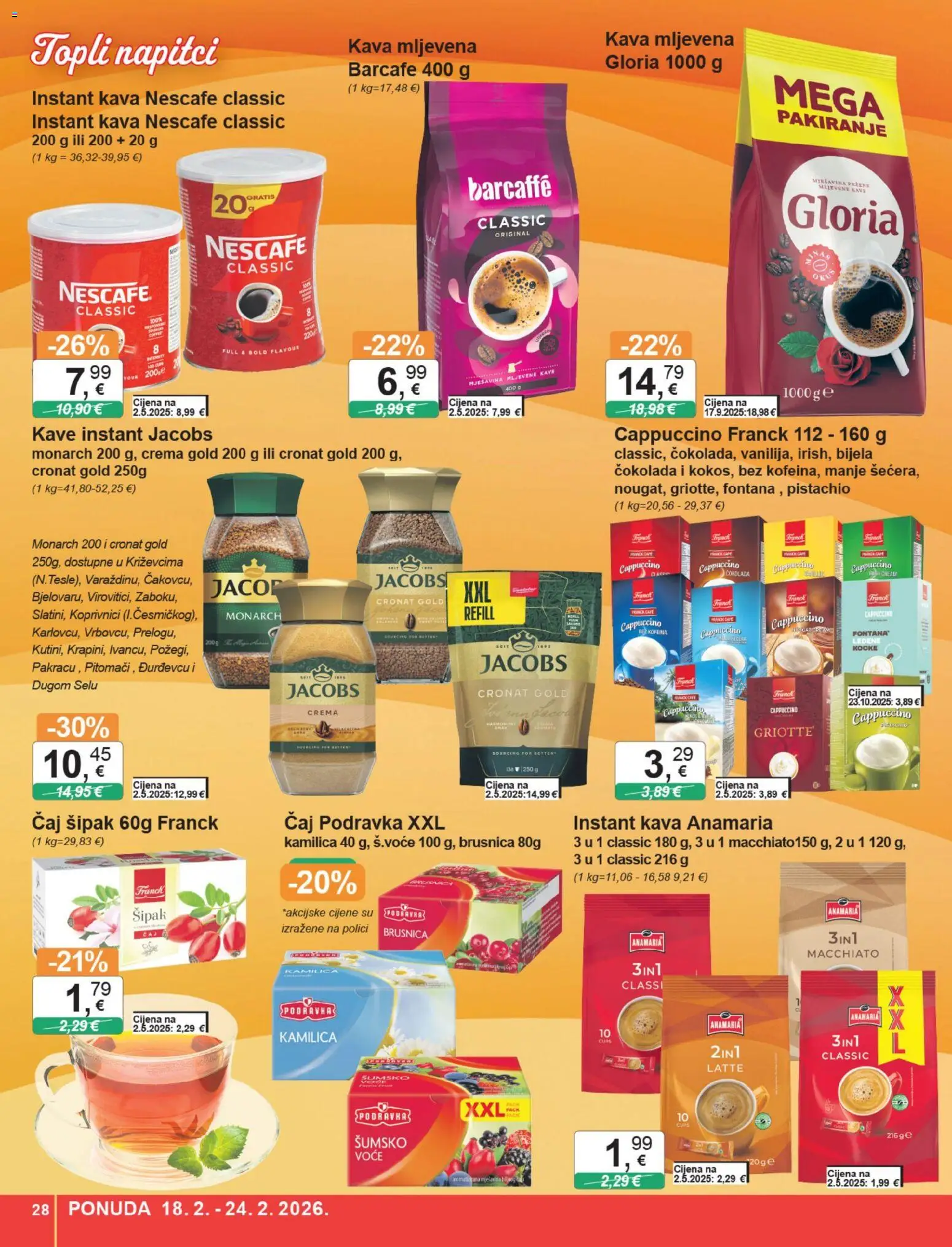 KTC katalog | vrijedi od 18.02.2026 | Stranica: 28 | Proizvodi: Podravka, Barcaffe, Jacobs, Voće