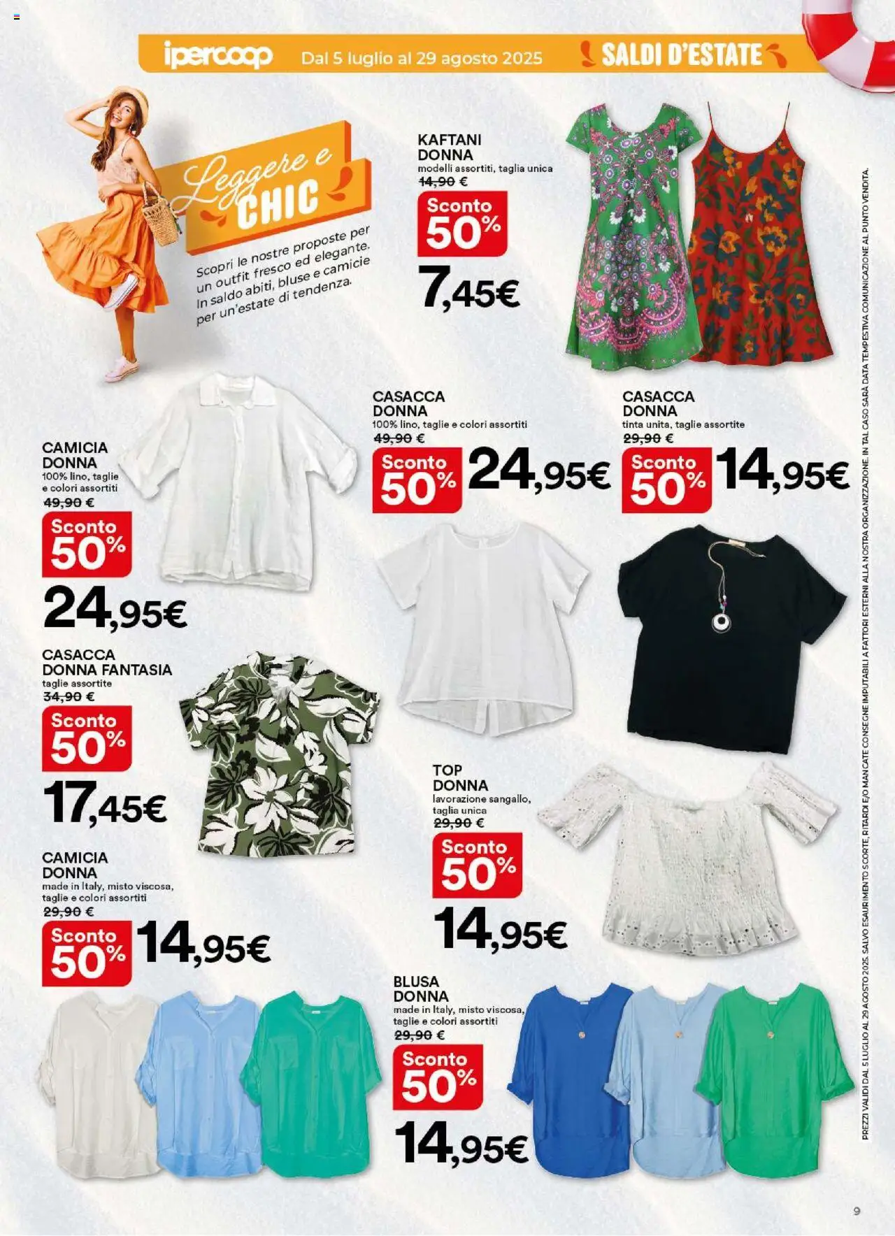 Volantino Ipercoop del 05.07.2025 | Pagina: 9 | Prodotti: Camicia, Top, Blusa, Data