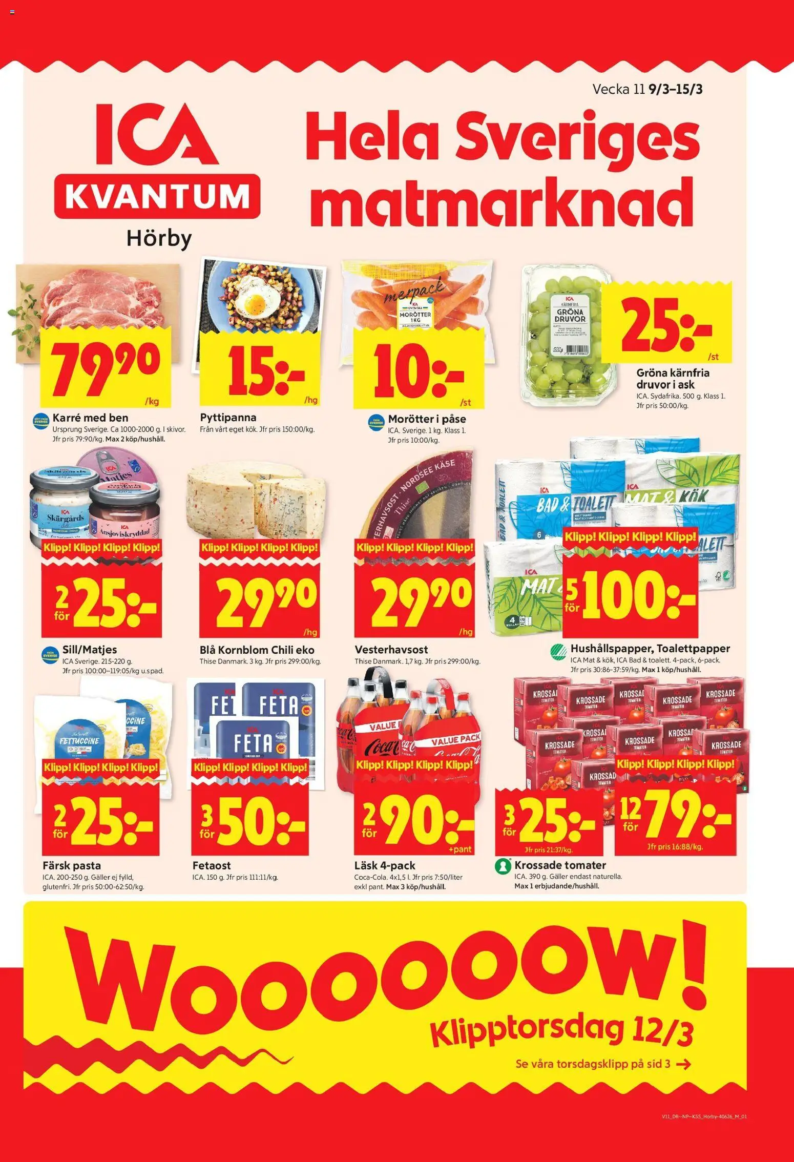 ICA Kvantum reklamblad aktuell från 09.03.2026 | Sida: 1 | Produkter: Krossade tomater, Fetaost, Toalett, Chili