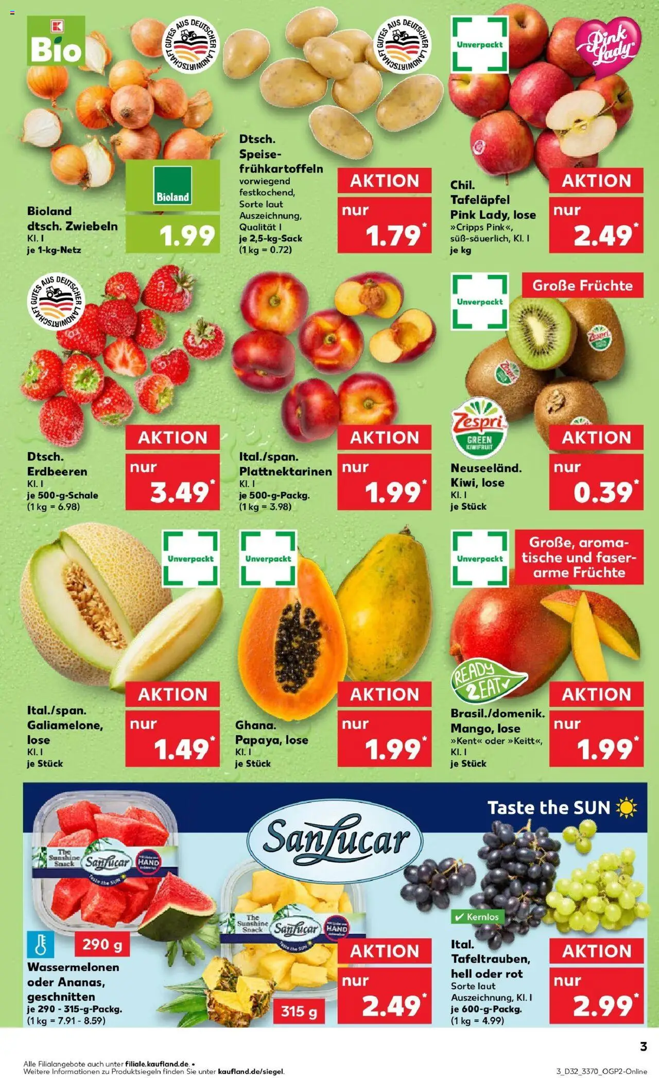 Kaufland prospekt Pasewalk	 - gültig ab dem 07.08.2025 | Seite: 3 | Produkte: Zwiebeln, Mango, Erdbeeren, Kiwi