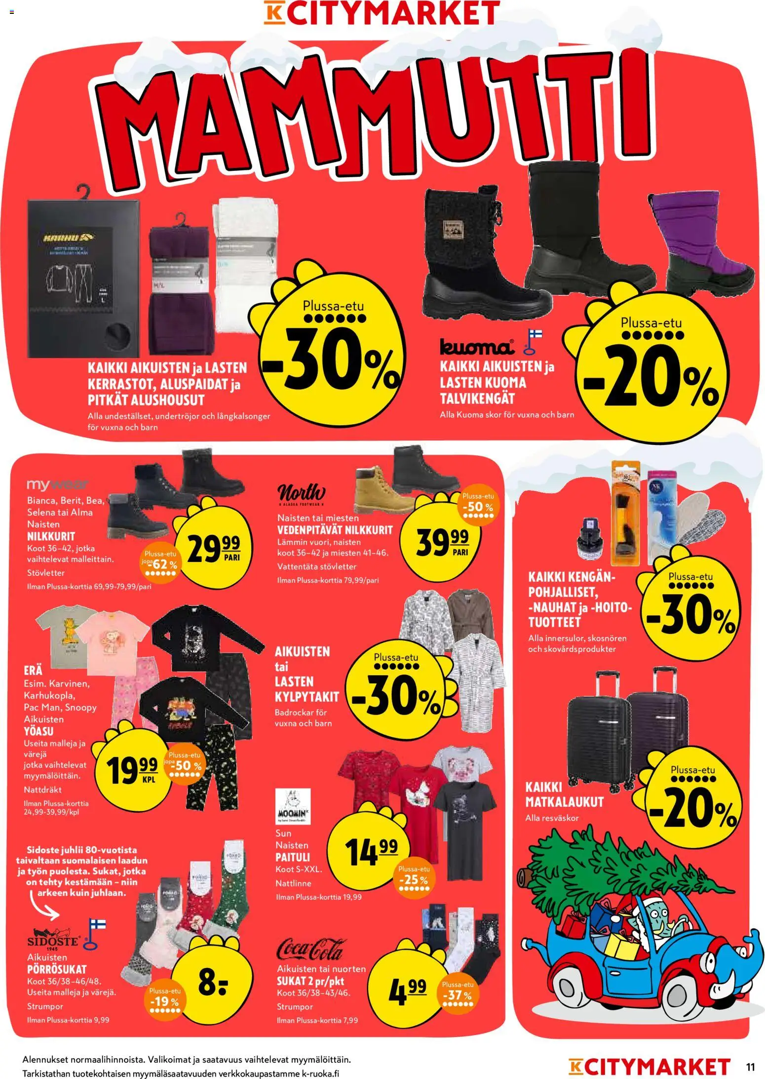 K-Citymarket tarjoukset – voimassa 11.12.2025 alkaen | Sivu: 11 | Tuotteet: Nilkkurit, Coca cola, Sukat, Talvikengät