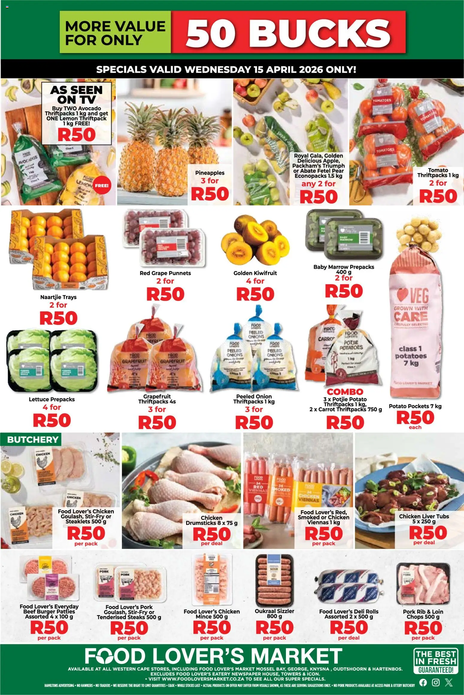 New Food Lover's Market catalogue – valid from 15.04.2026 | Page: 1 | Products: Potatoes, Onions, Lemon, Lettuce