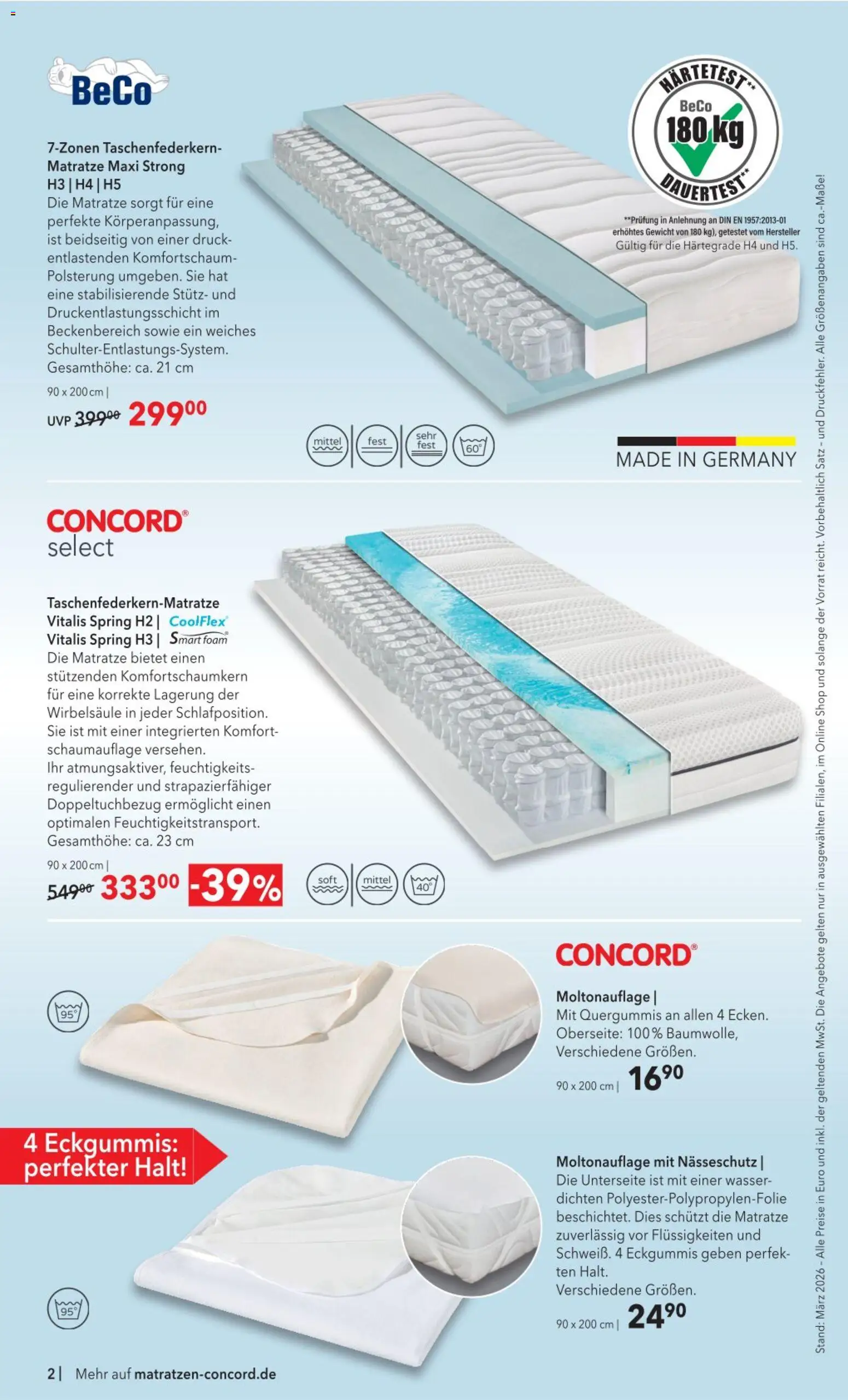 Matratzen Concord Prospekt 	 – gültig ab 25.03.2026 | Seite: 2 | Produkte: Gewicht, Matratze, Wasser