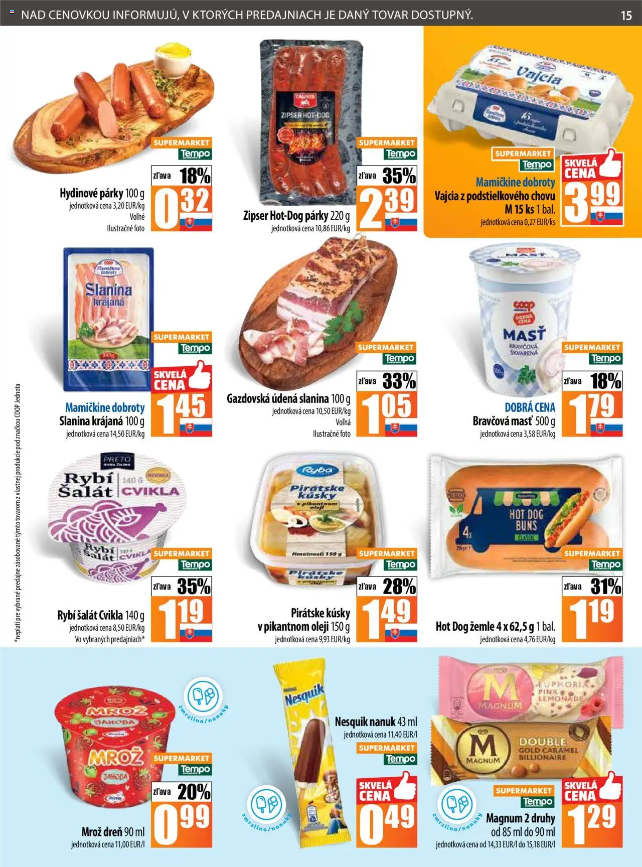 COOP Jednota leták │ platný od 31.07.2025 | Strana: 15 | Produkty: Slanina, Nanuk, Šalát, Nesquik