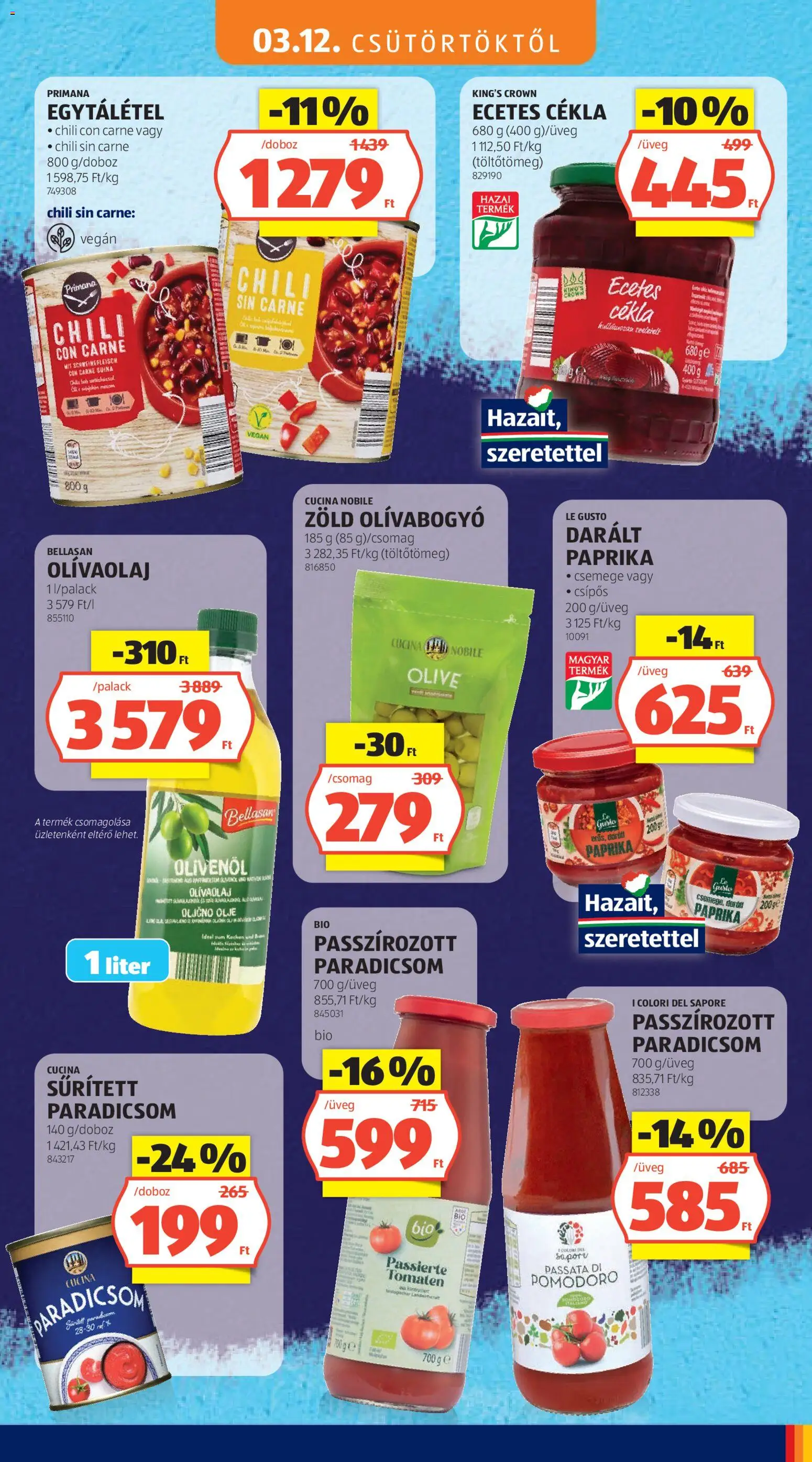 Aldi akciós ujság - amely érvényes a következő dátumtól: 12.03.2026 | Oldal: 13 | Termékek: Chili, Sűrített paradicsom, Olívaolaj, Olívabogyó