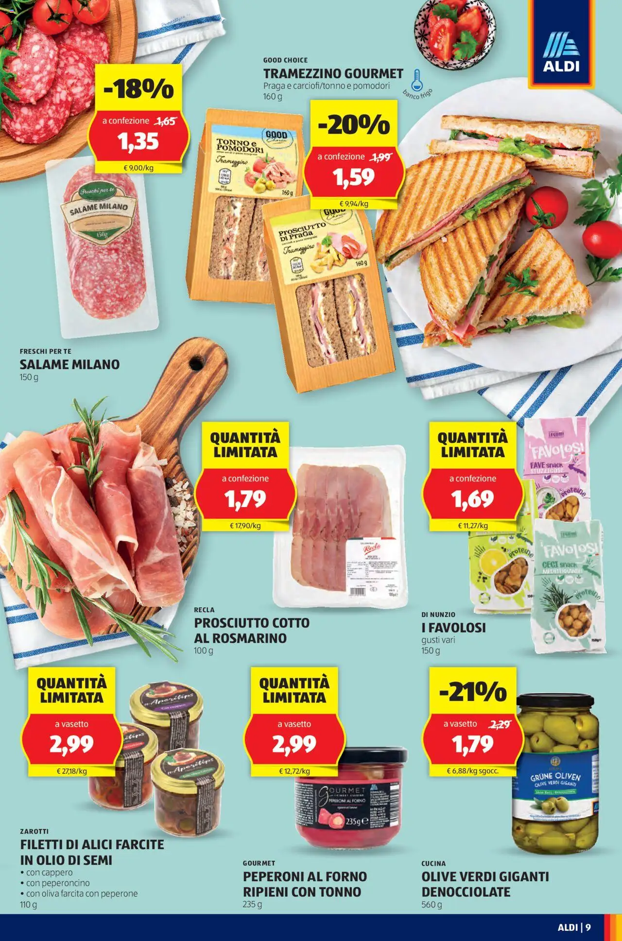 Volantino Aldi del 18.08.2025 | Pagina: 9 | Prodotti: Prosciutto Cotto, Tè, Peperoni, Prosciutto