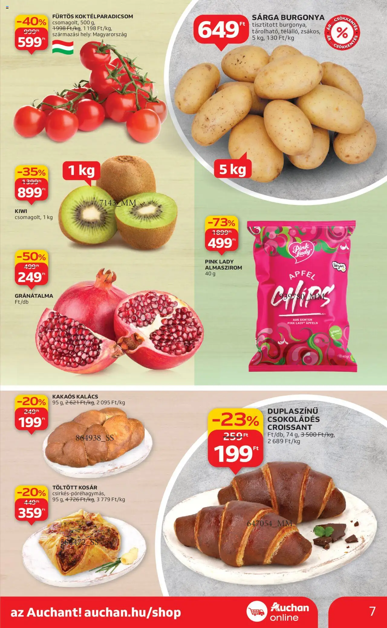 Auchan akciós ujság - amely érvényes a következő dátumtól: 09.10.2025 | Oldal: 7 | Termékek: Croissant, Koktélparadicsom, Kosár, Kiwi