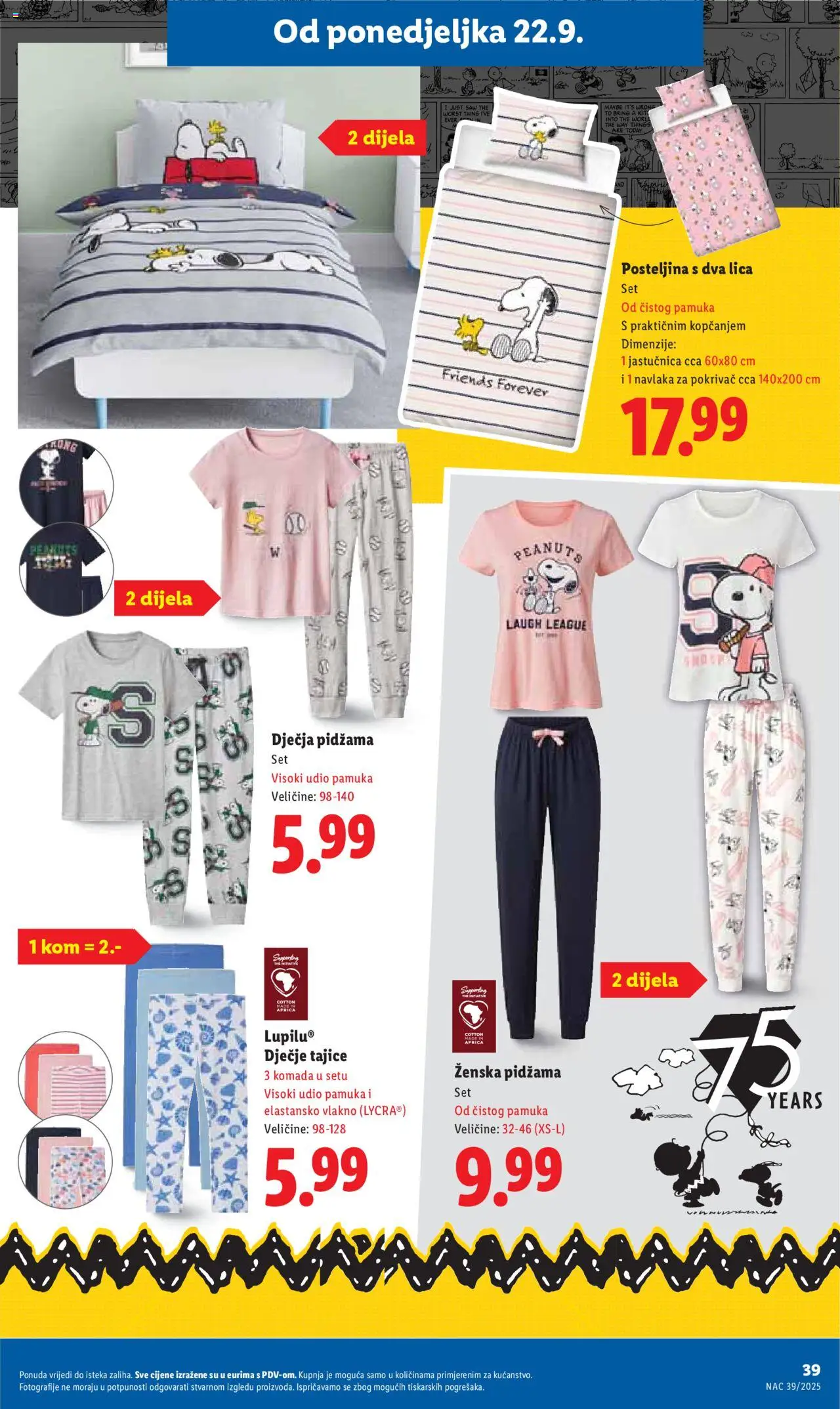 Lidl katalog | vrijedi od 22.09.2025 | Stranica: 39 | Proizvodi: Pokrivač, Jastučnica, Posteljina, Pidžama