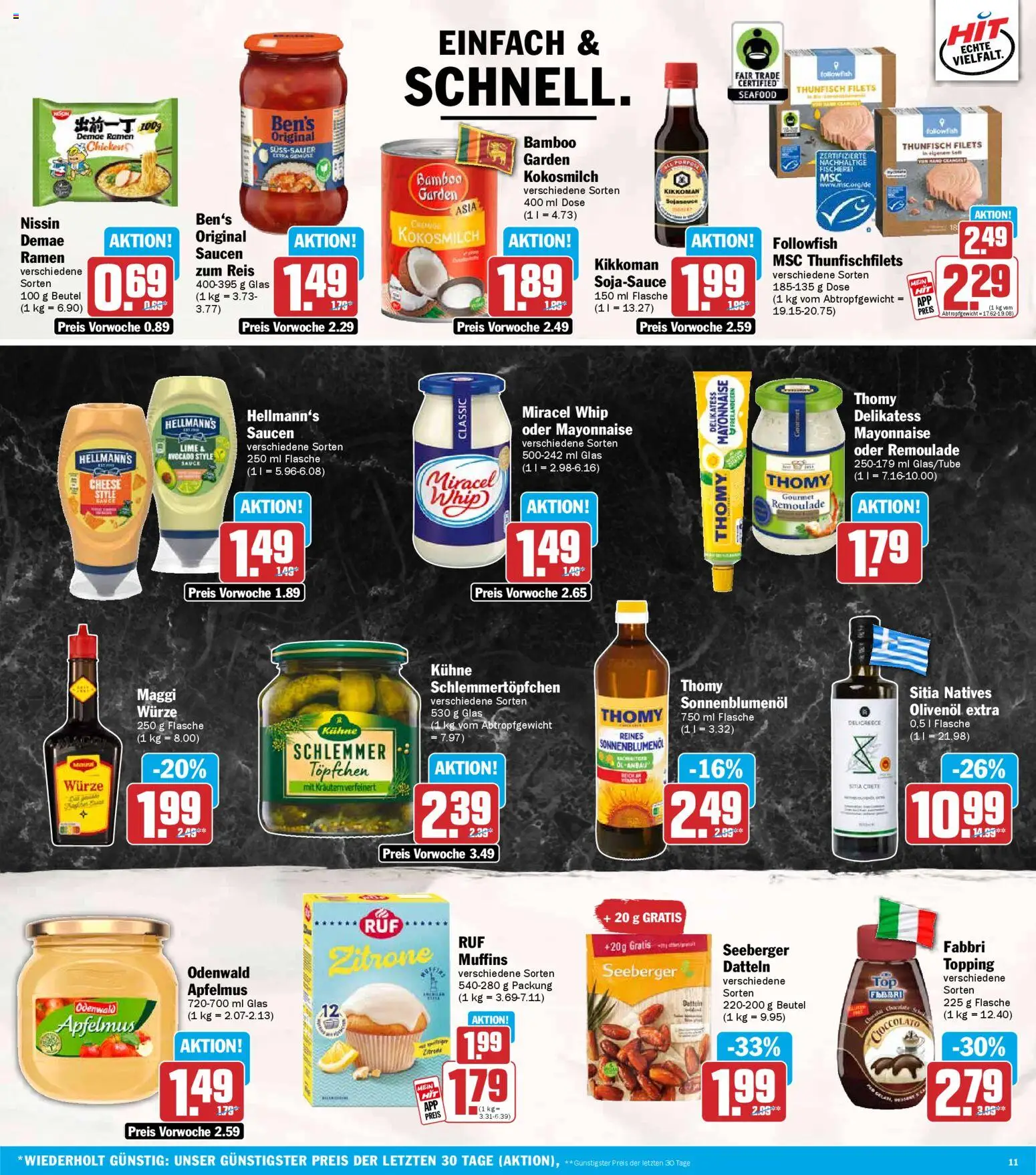 HIT Prospekt 	 – gültig ab 09.03.2026 | Seite: 11 | Produkte: Thunfisch, Olivenol, Miracel whip, Gemüse