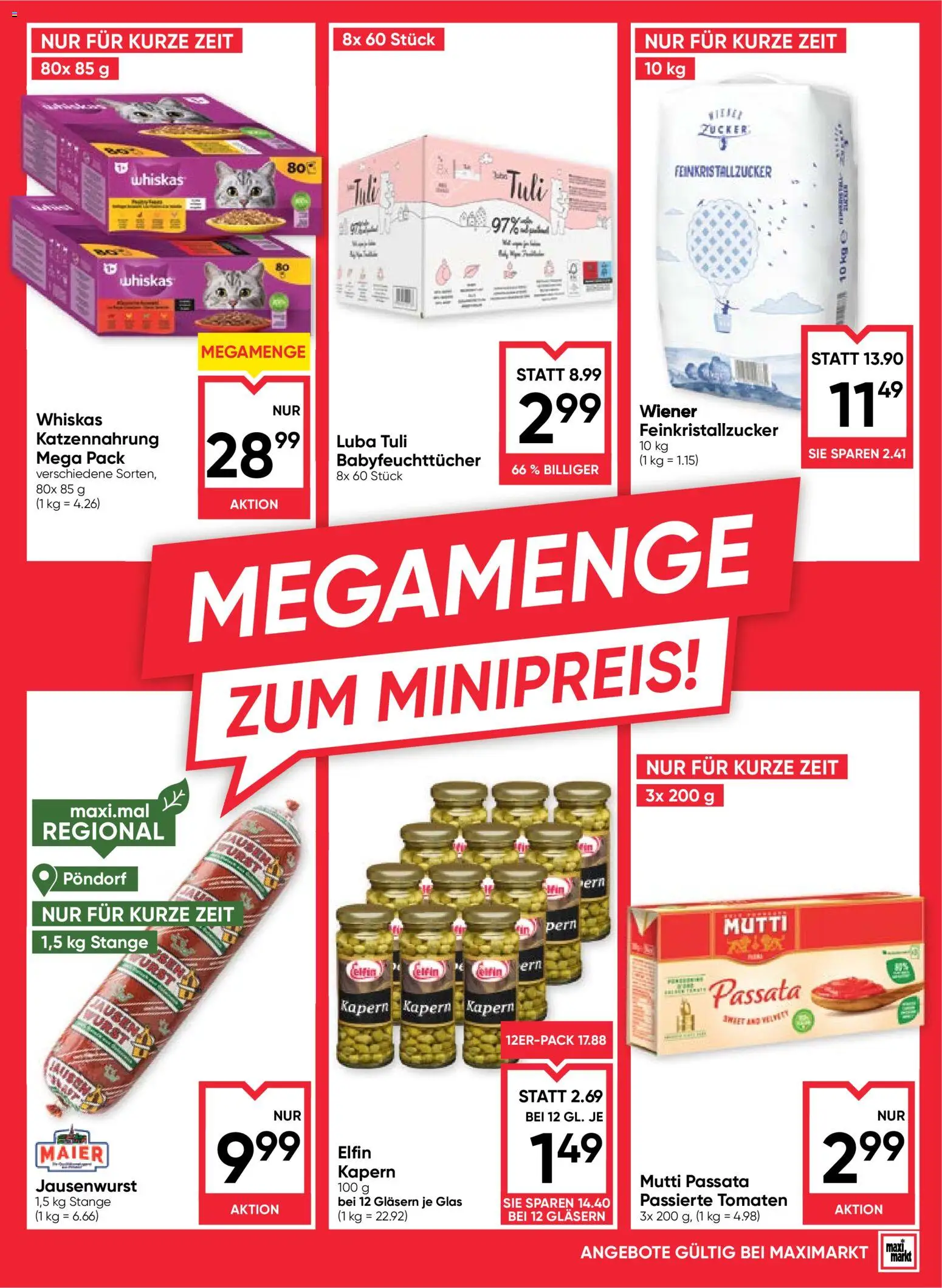 Maximarkt Flugblatt gültig ab 23.10.2025 | Seite: 17 | Produkte: Zucker, Wurst, Tomaten