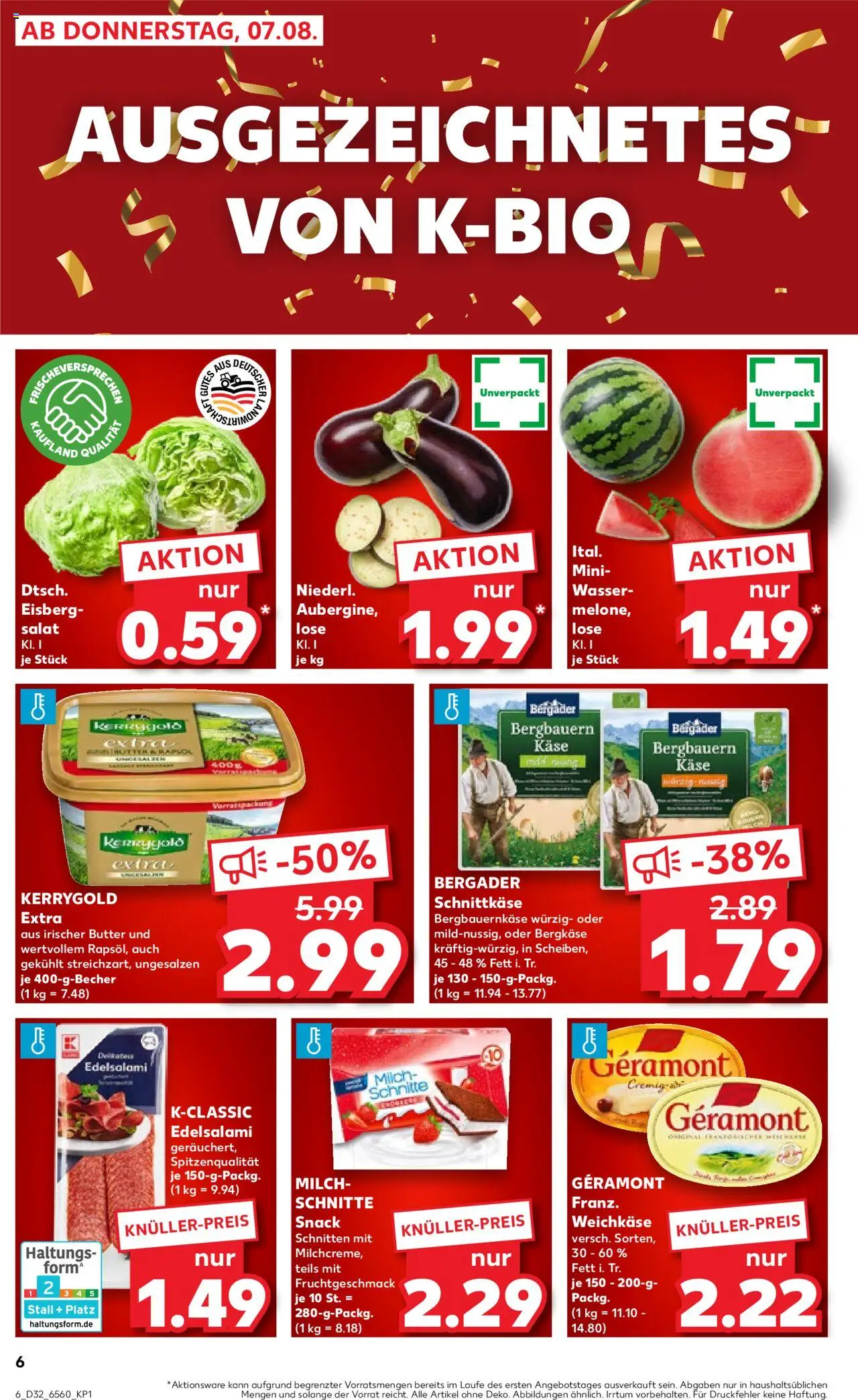 Kaufland prospekt Bremen	 - gültig ab dem 07.08.2025 | Seite: 6 | Produkte: Butter, Wasser, Aubergine, Salami