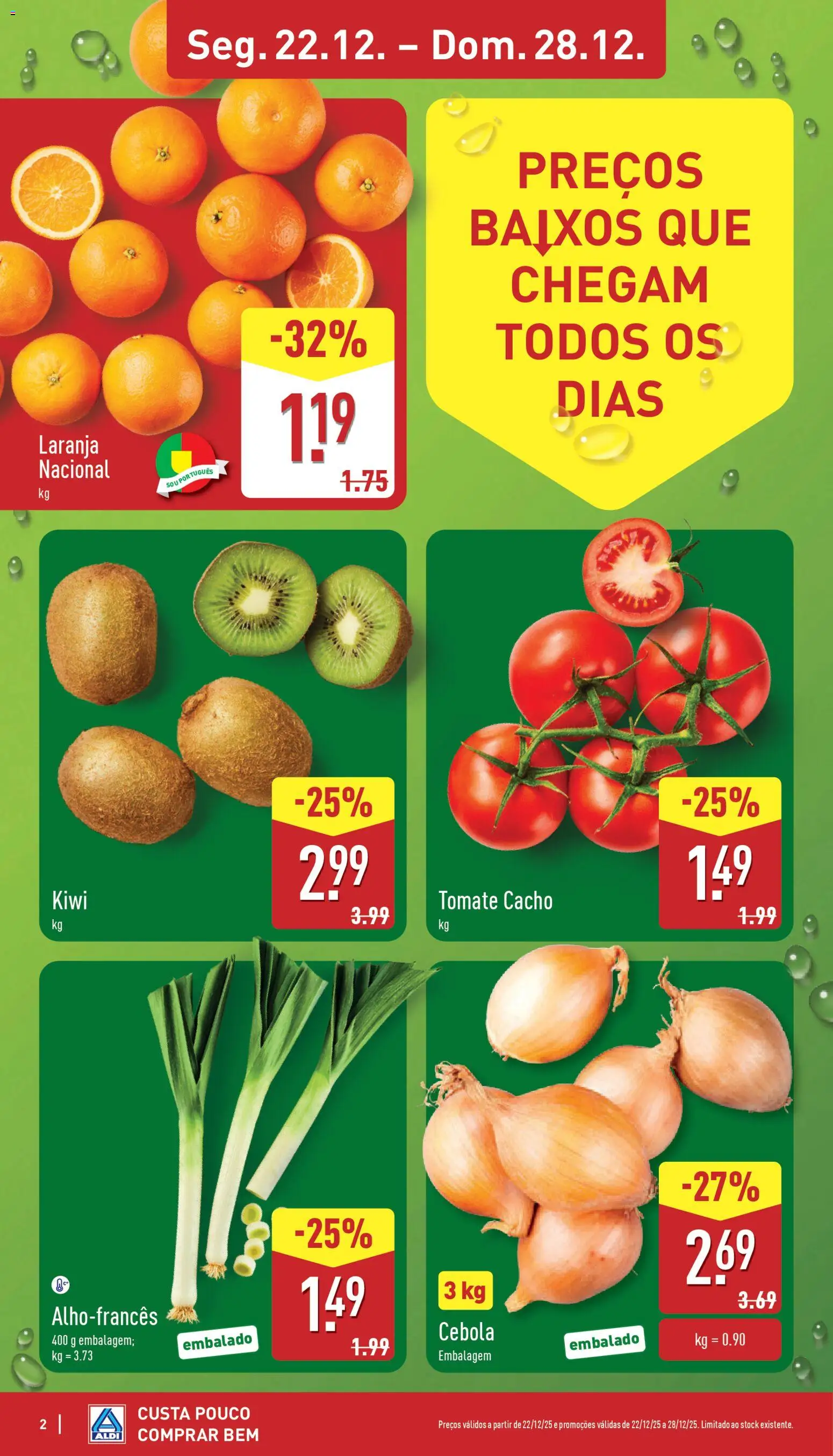 Aldi folheto │ válido de 22.12.2025 | Página: 2 | Produtos: Cebola, Tomate, Kiwi