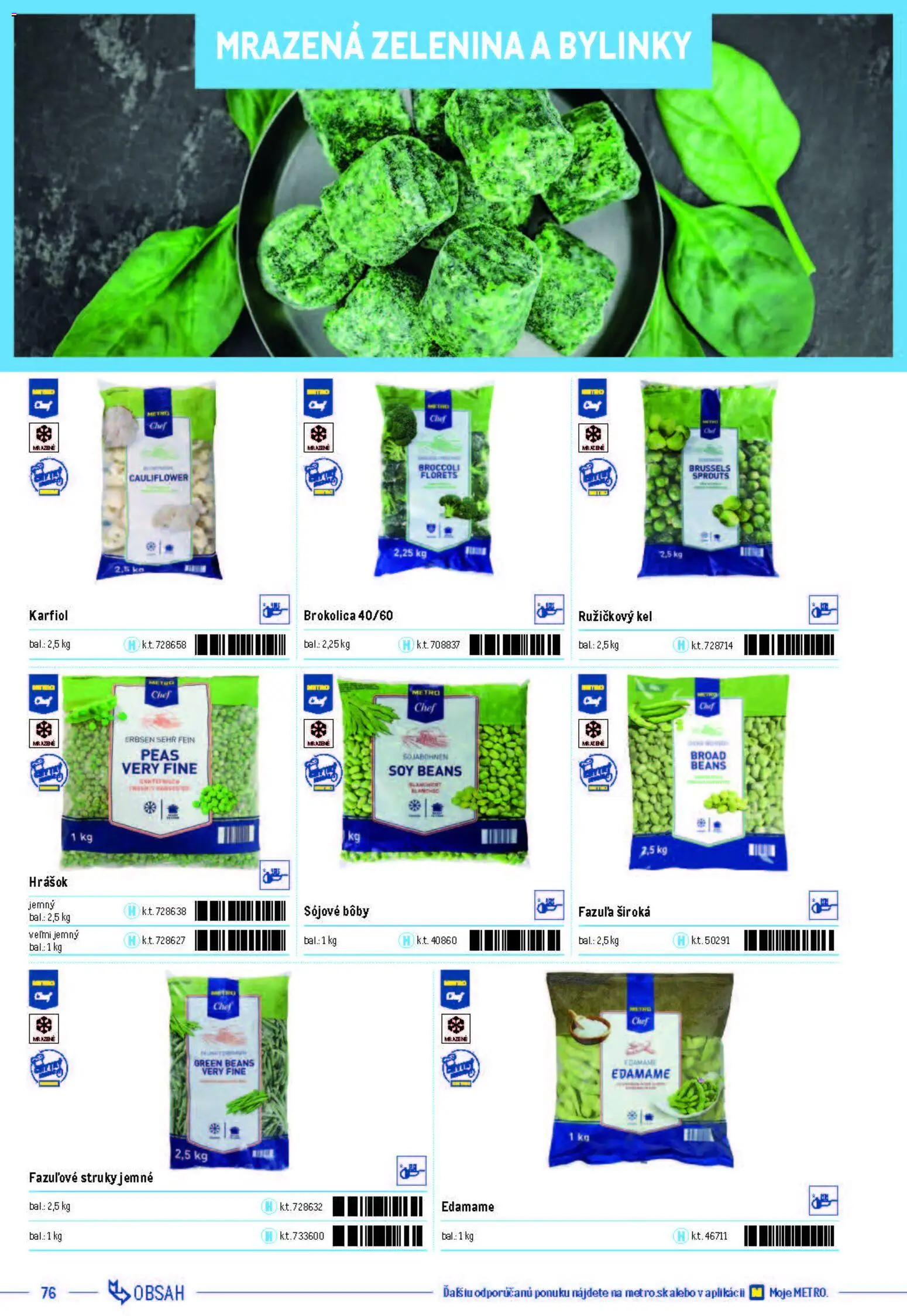 Nové Metro akcie – leták je platný od 05.12.2025 | Strana: 76 | Produkty: Kel, Karfiol, Hrášok, Mrazená zelenina
