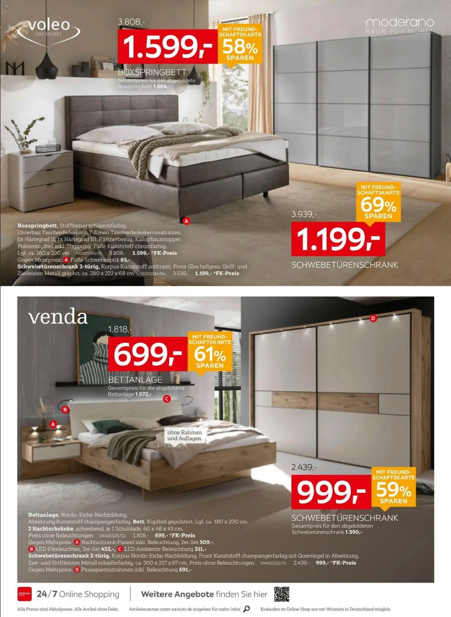 XXXLutz Nr. 1 beim Preis – gültig ab 25.04.2026 | Seite: 2 | Produkte: Schwebetürenschrank, Boxspringbett