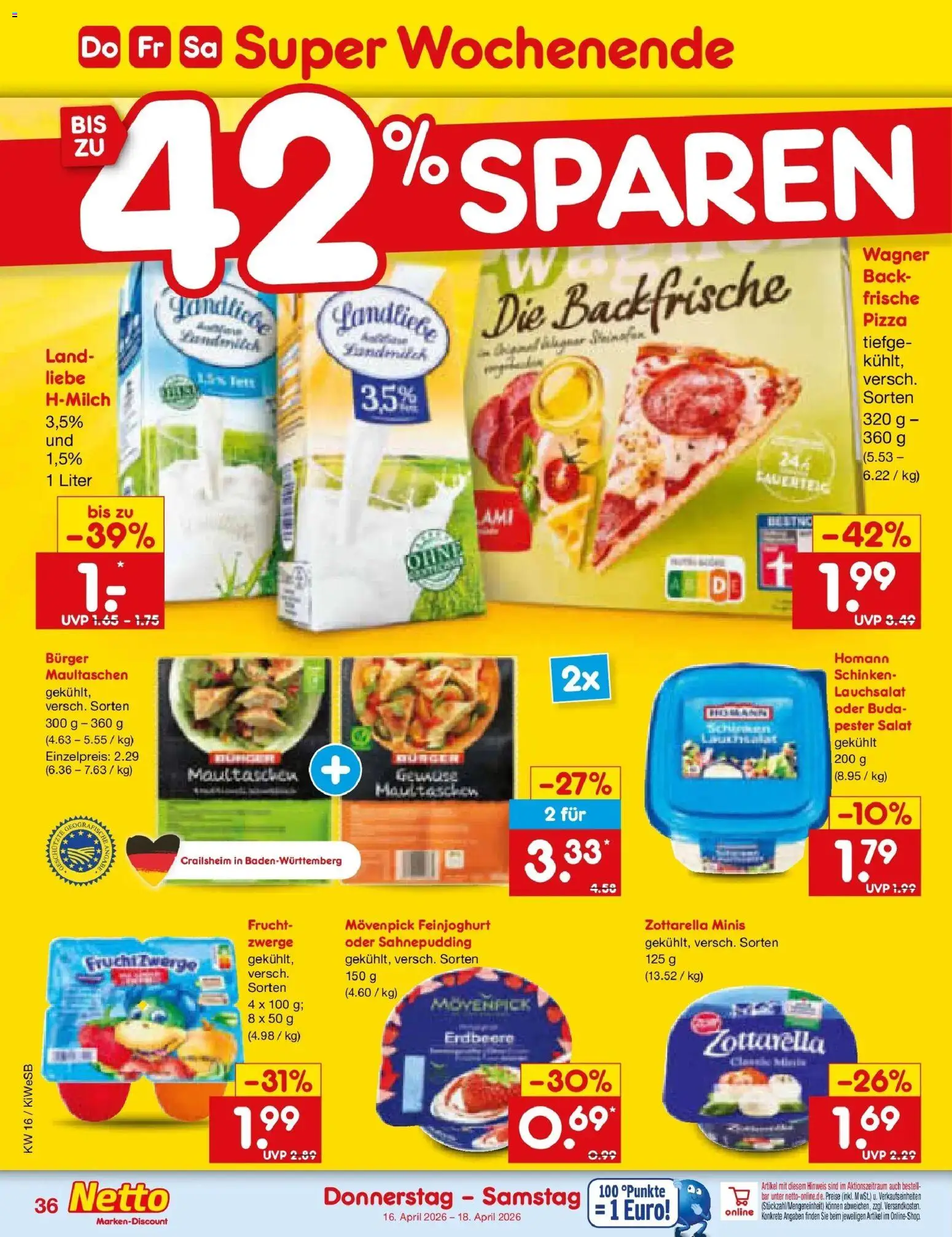 Netto Marken-Discount Prospekt Bad Friedrichshall	 – gültig ab 13.04.2026 | Seite: 54 | Produkte: Fruchtzwerge, Schinken, Maultaschen, Salat