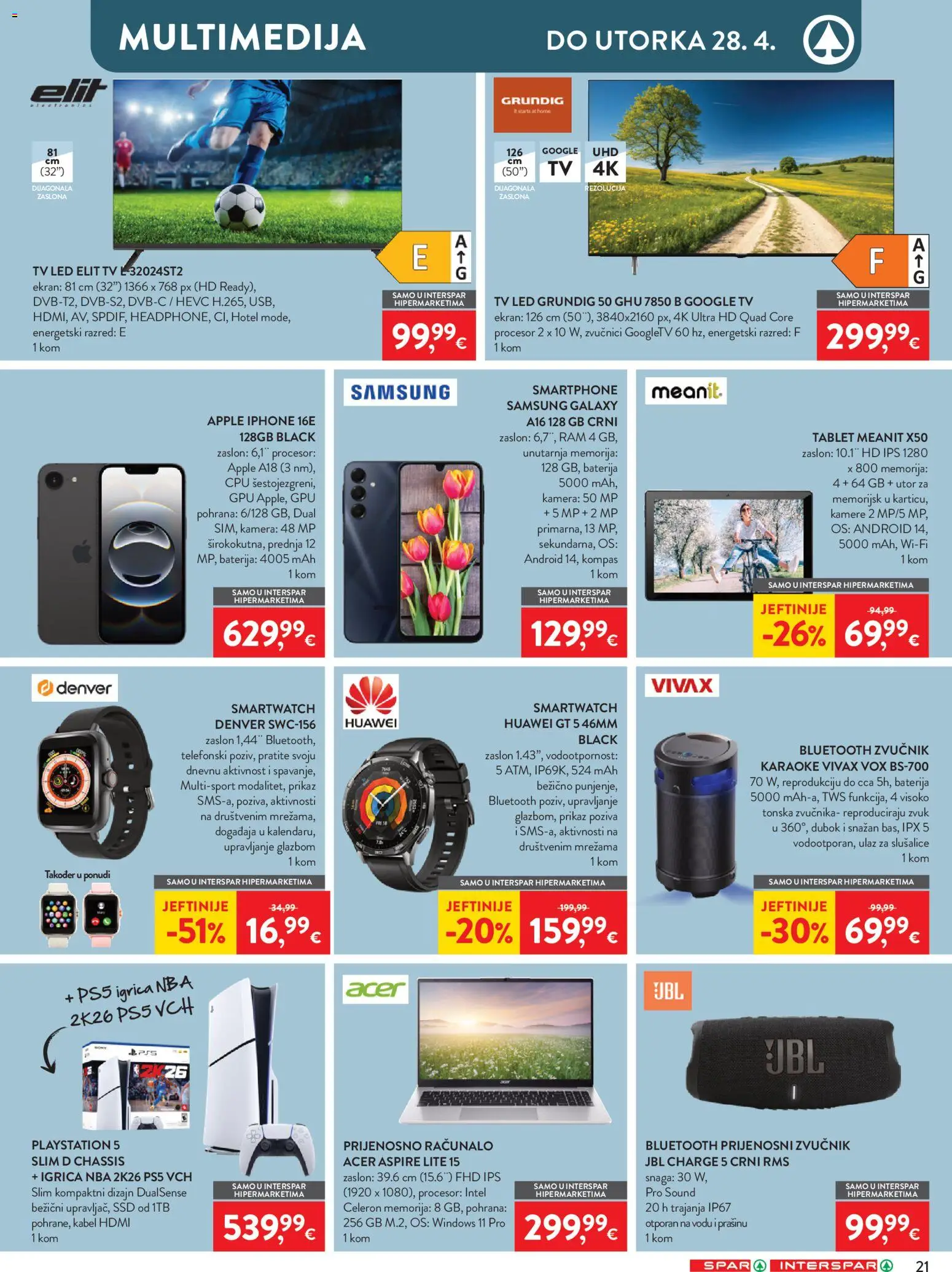 Spar katalog | vrijedi od 15.04.2026 | Stranica: 25 | Proizvodi: Smartwatch, Baterija, Tv, Zvučnik