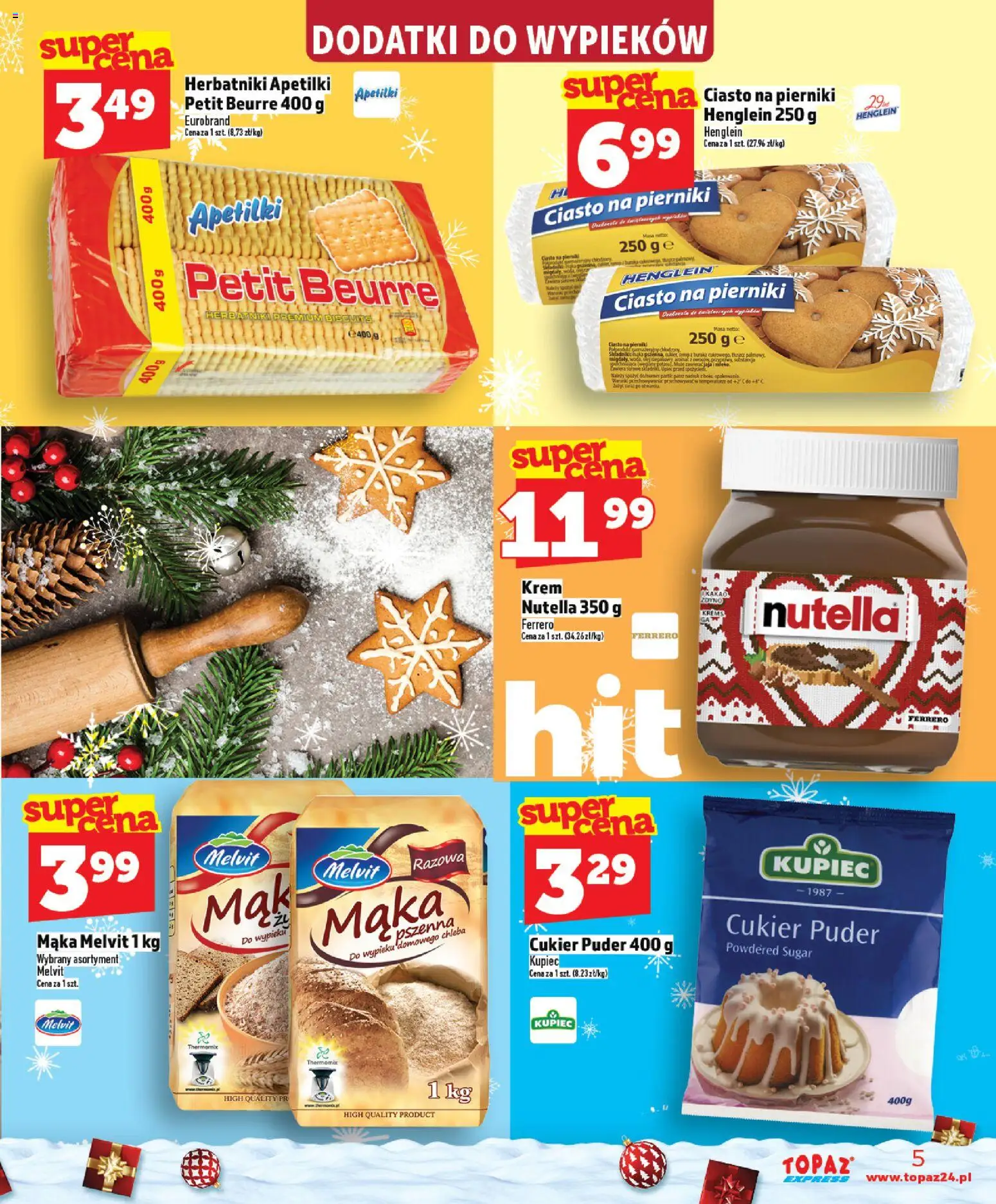 Topaz Gazetka - Express od 04.12.2025 | Strona: 5 | Produkty: Kakao, Cukier puder, Ciasto, Krem