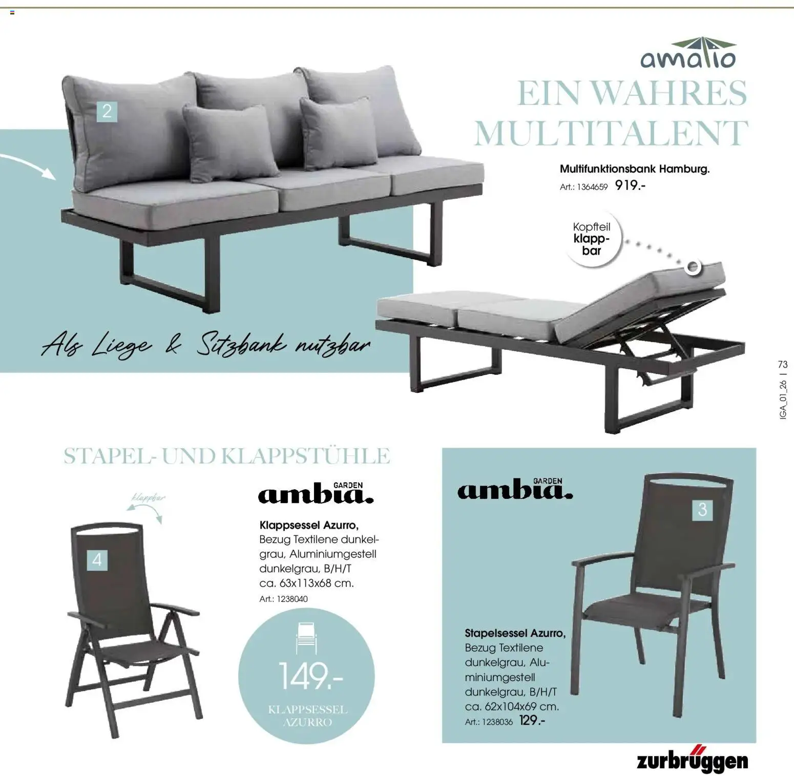 Zurbrüggen Garten Unna – gültig ab 19.03.2025 | Seite: 73 | Produkte: Sitzbank, Liege