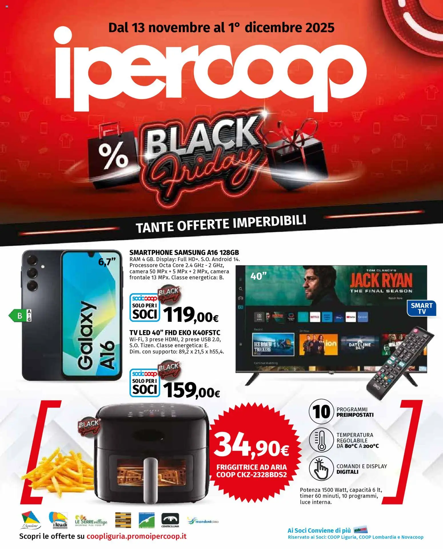 Volantino Ipercoop del 13.11.2025 | Pagina: 1 | Prodotti: Smartphone samsung, Friggitrice ad aria, USB, Friggitrice