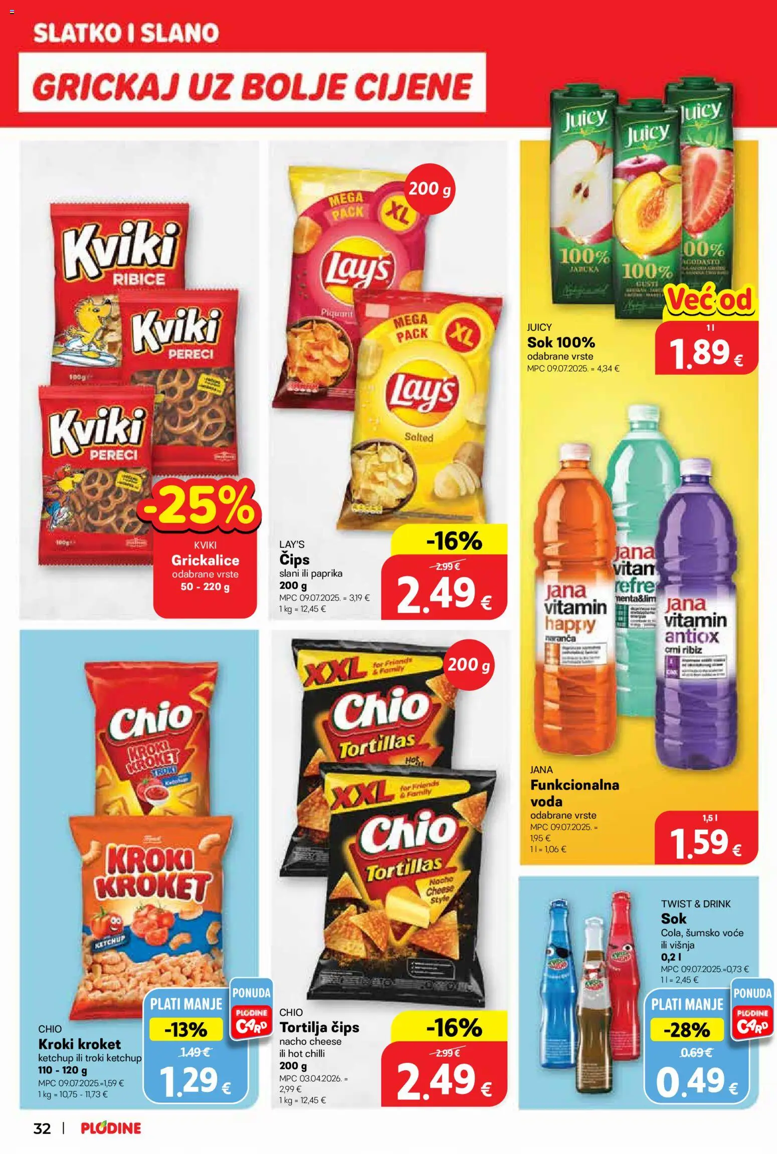 Plodine katalog | vrijedi od 15.04.2026 | Stranica: 32 | Proizvodi: Čips, Voda, Voće, Pereci