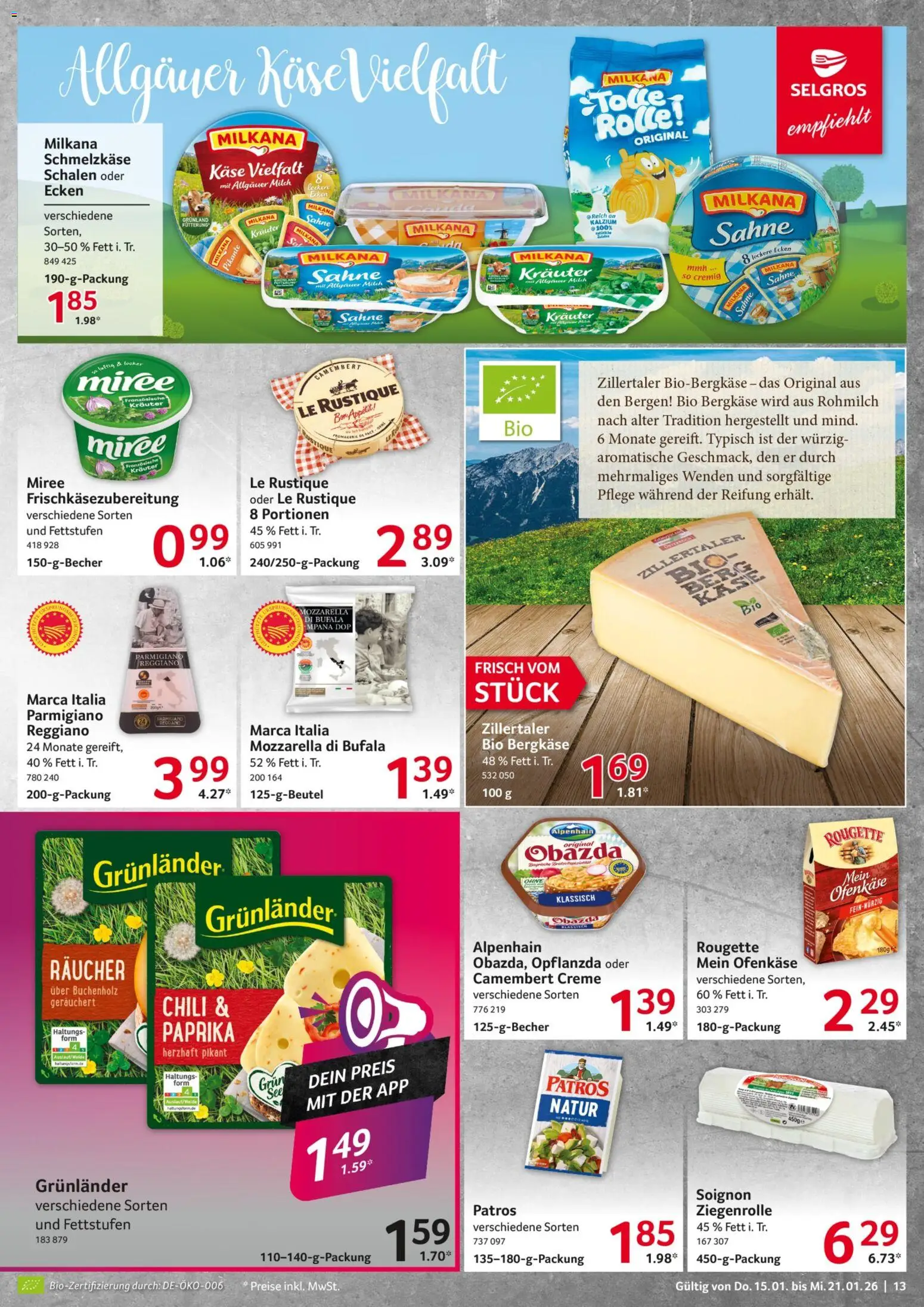 Selgros Prospekt 	 – gültig ab 15.01.2026 | Seite: 13 | Produkte: Käse, Mozzarella, Paprika, Sahne