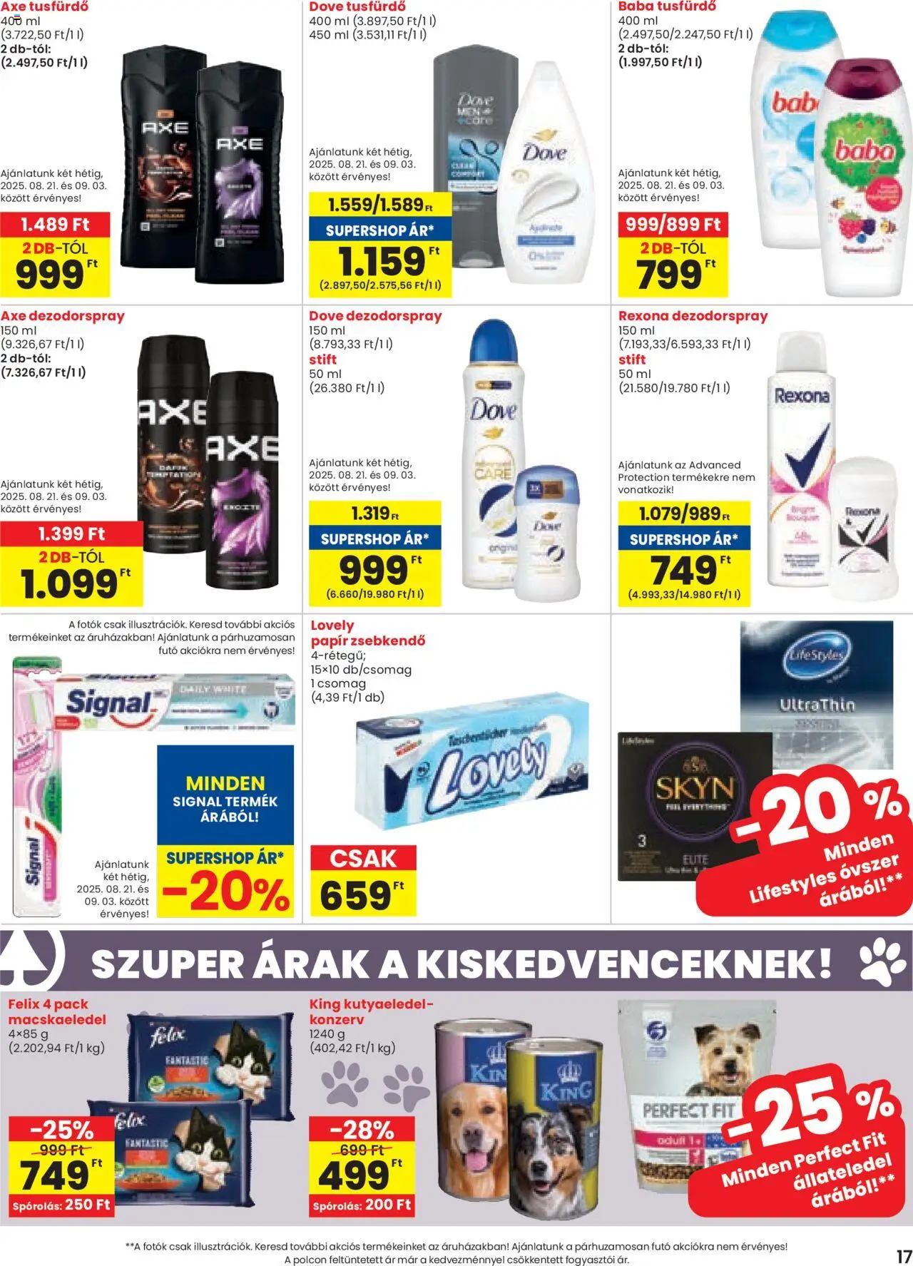 Spar akciós ujság - amely érvényes a következő dátumtól: 21.08.2025 | Oldal: 17 | Termékek: Macskaeledel, Kutyaeledel, Óvszer, Stift