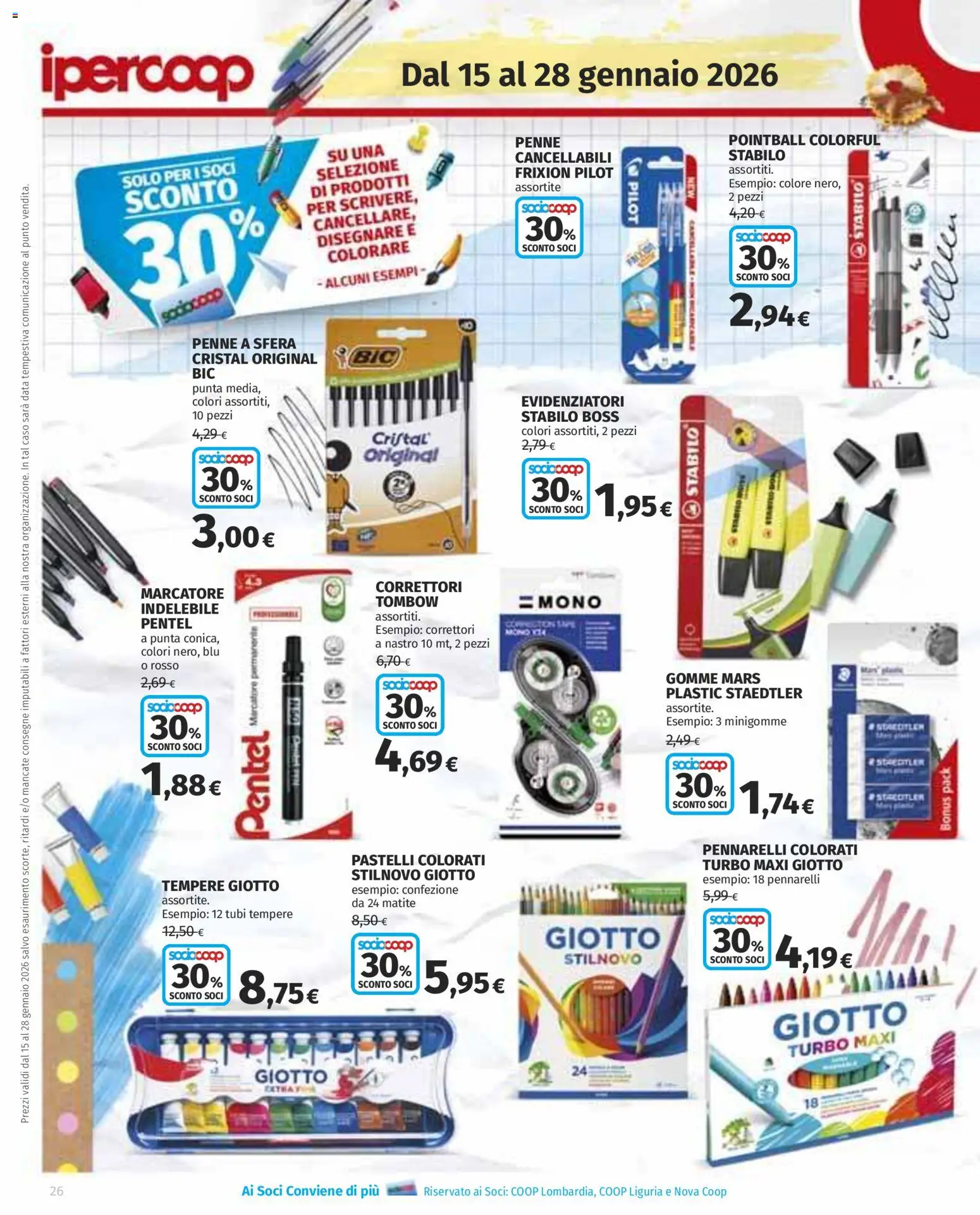 Volantino Ipercoop del 15.01.2026 | Pagina: 26 | Prodotti: Data, Pennarelli, Pastelli, Penne