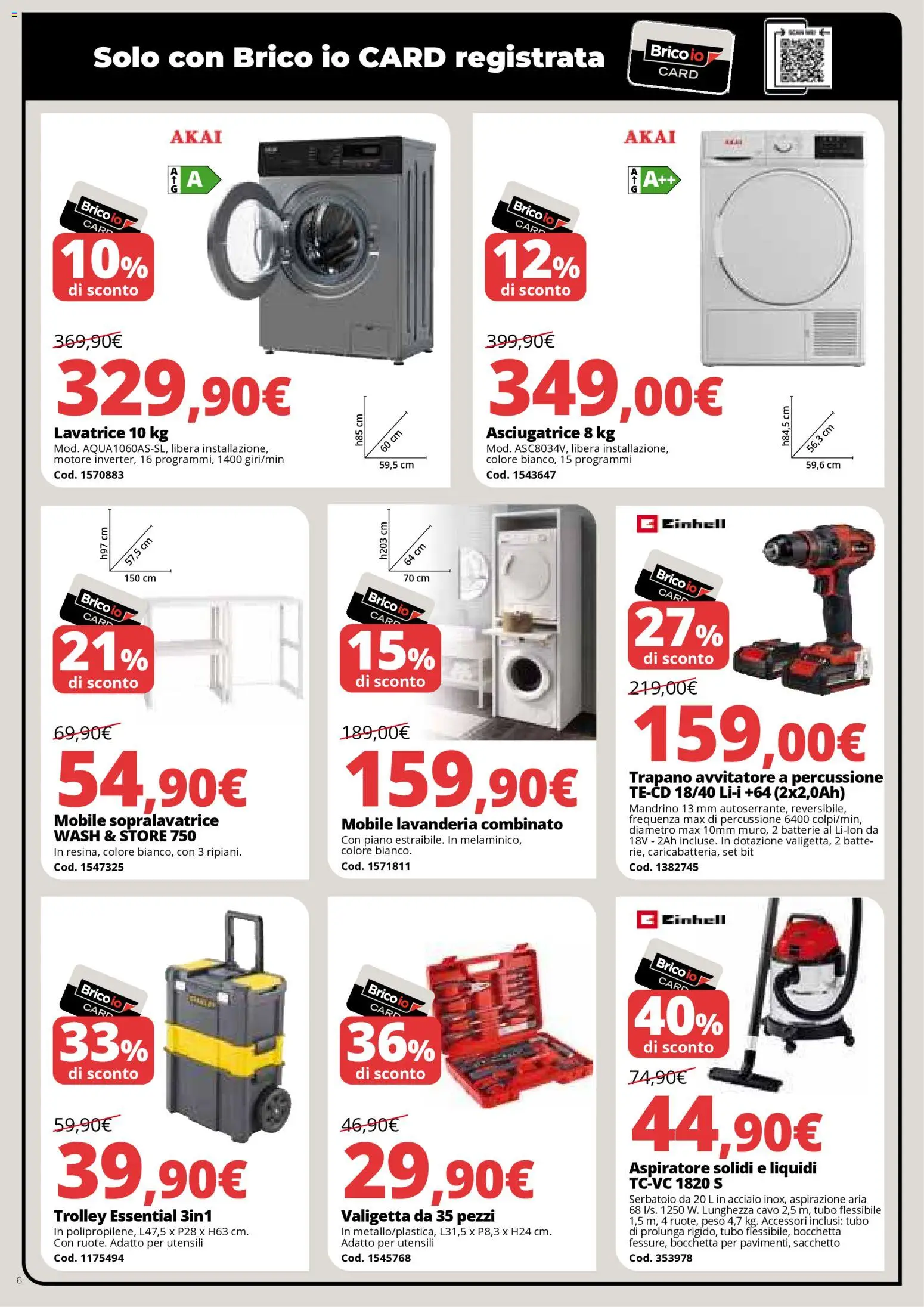 Volantino Brico io del 06.11.2025 | Pagina: 6 | Prodotti: Avvitatore, Lavatrice, Cavo, Trapano