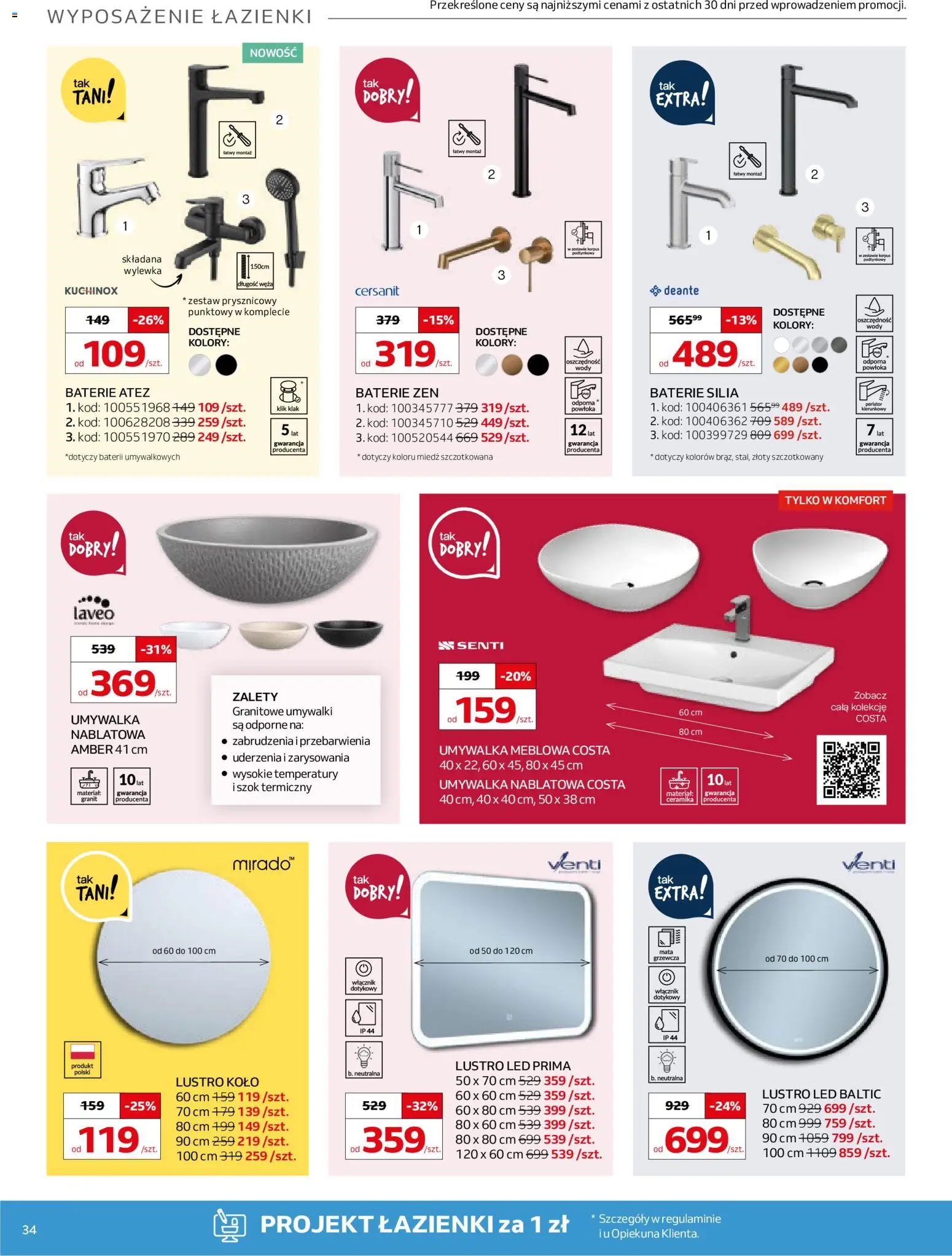 Komfort Gazetka od 11.02.2026 | Strona: 34 | Produkty: Baterie, Umywalka, Lustro