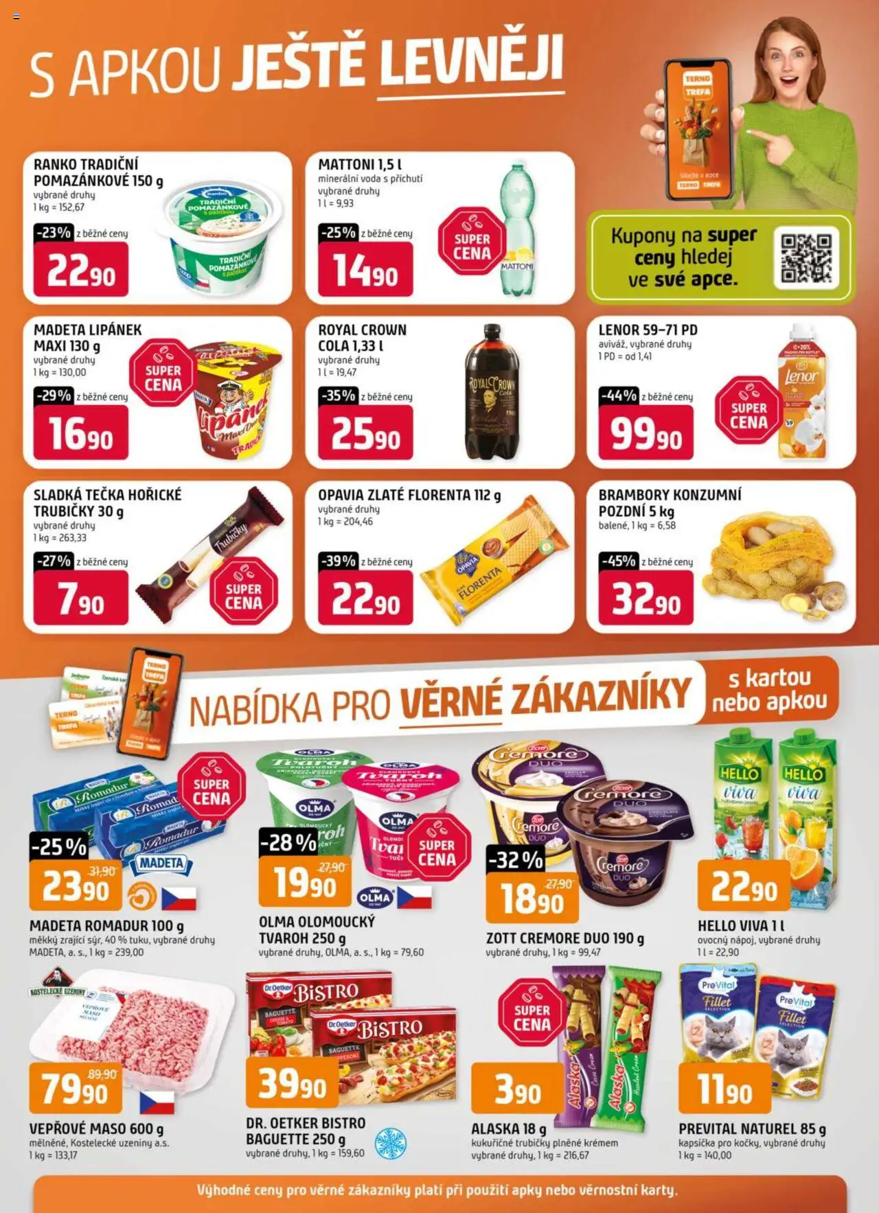 Trefa leták od 22.10.2025 | Strana: 16 | Produkty: Vepřové maso, Tvaroh, Brambory, Minerální voda